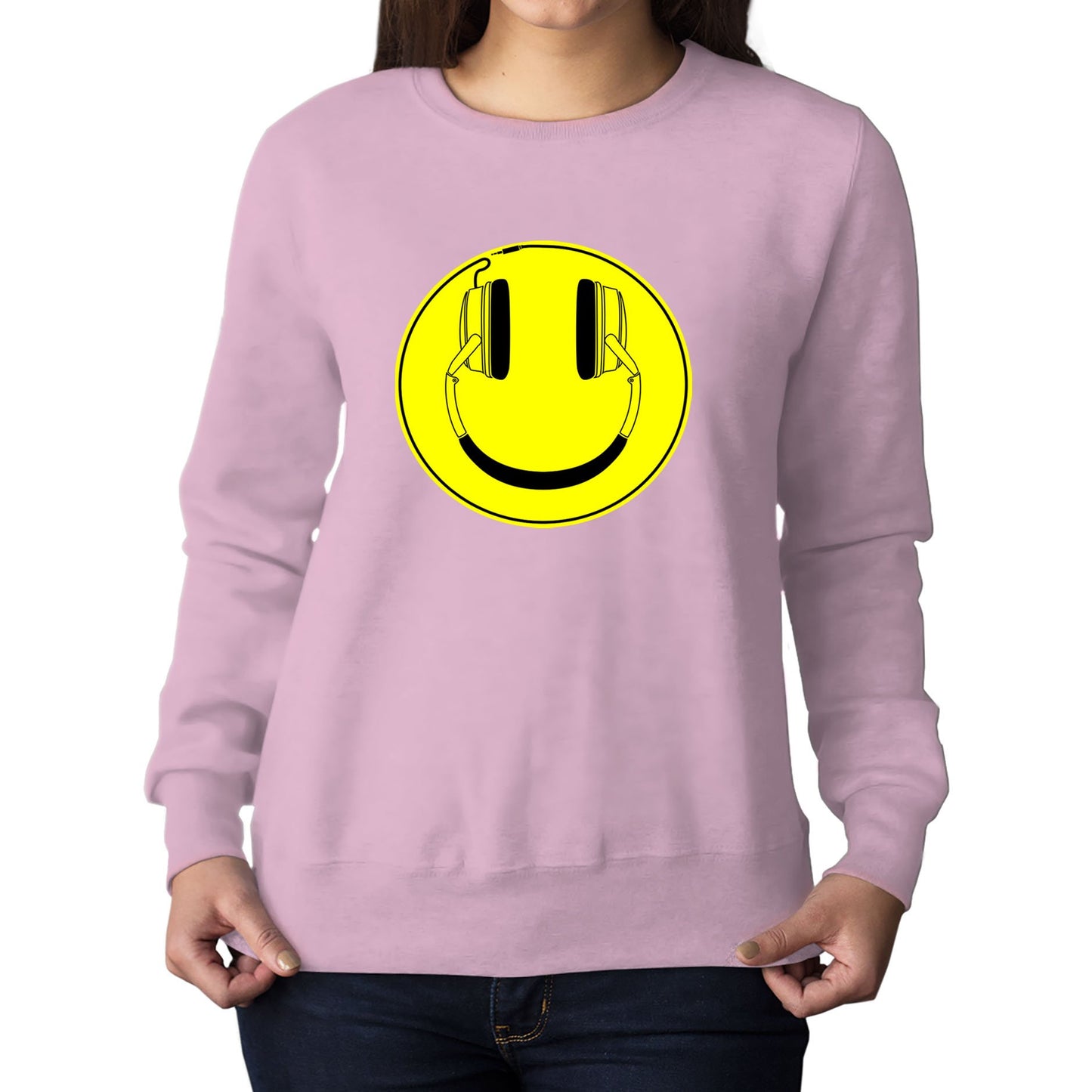 Headphones Smile Face Womens Sweatshirt