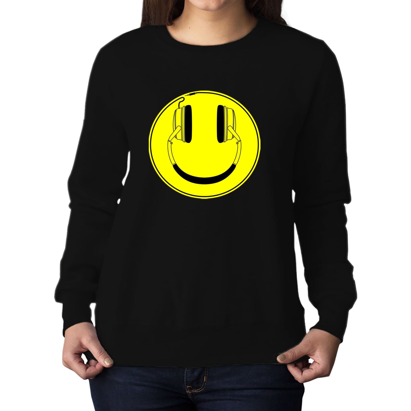 Headphones Smile Face Womens Sweatshirt