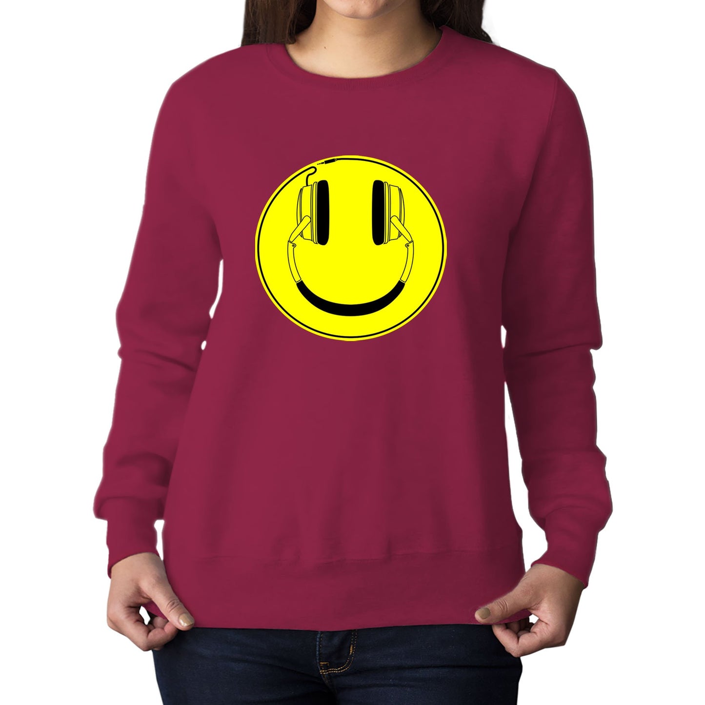 Headphones Smile Face Womens Sweatshirt