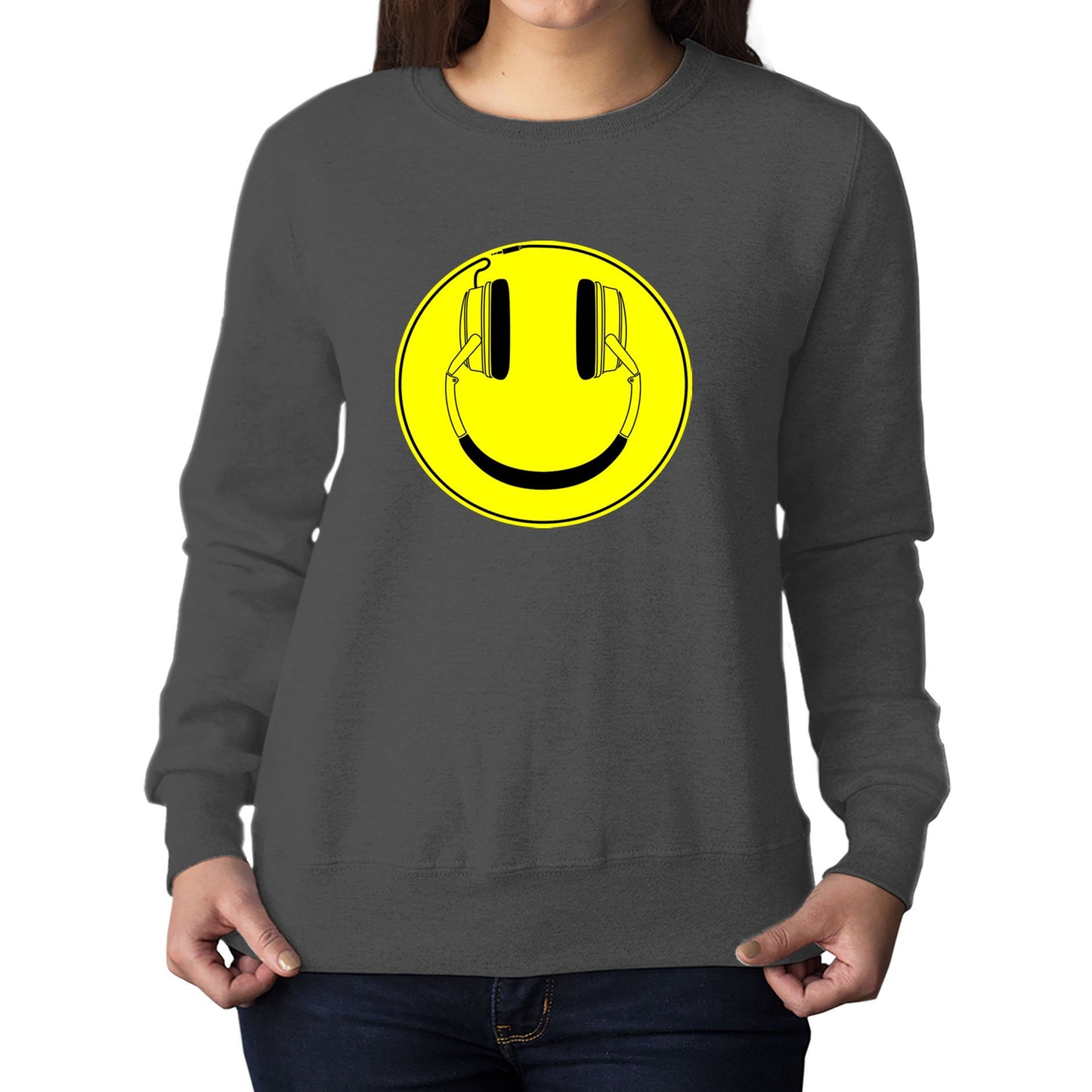 Headphones Smile Face Womens Sweatshirt