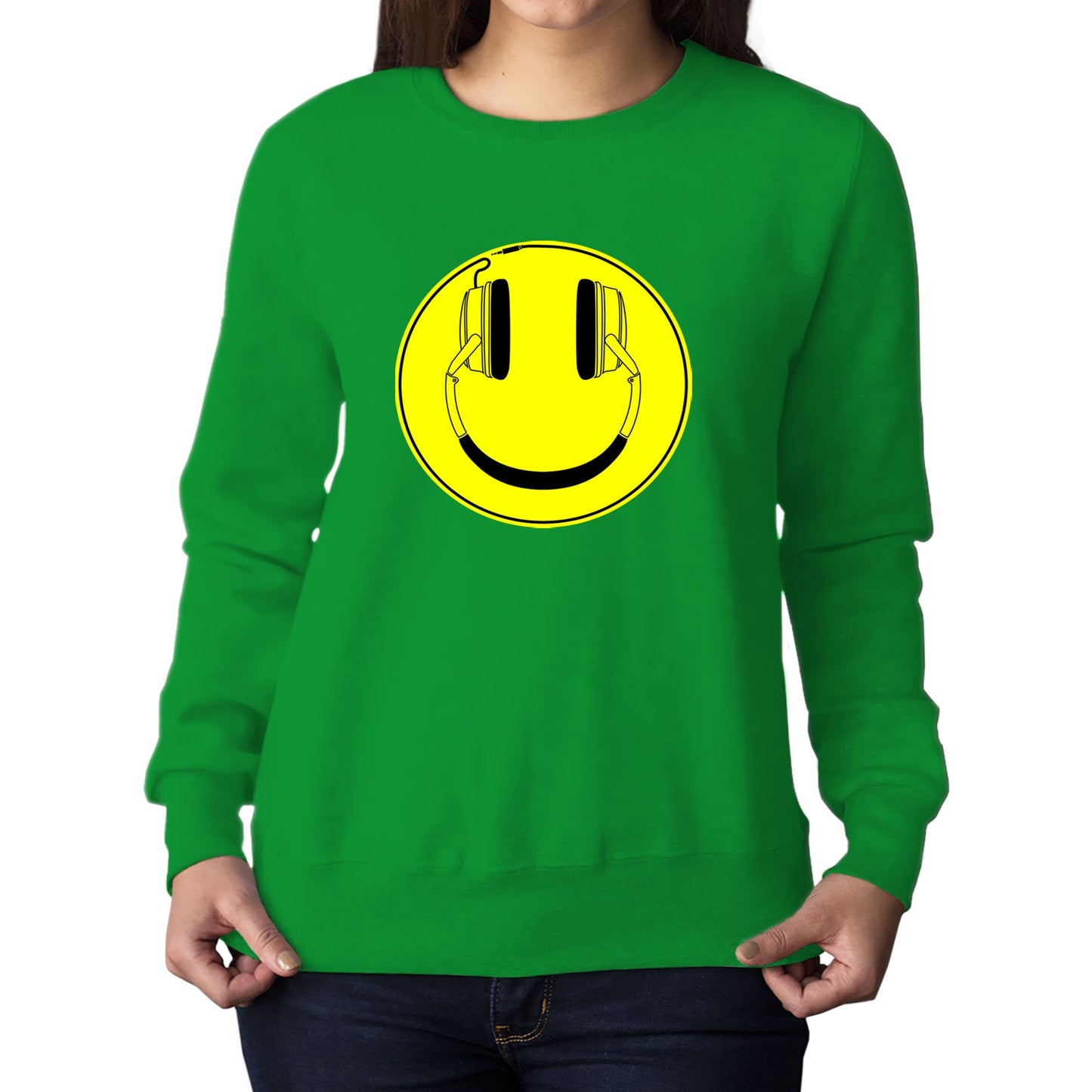 Headphones Smile Face Womens Sweatshirt