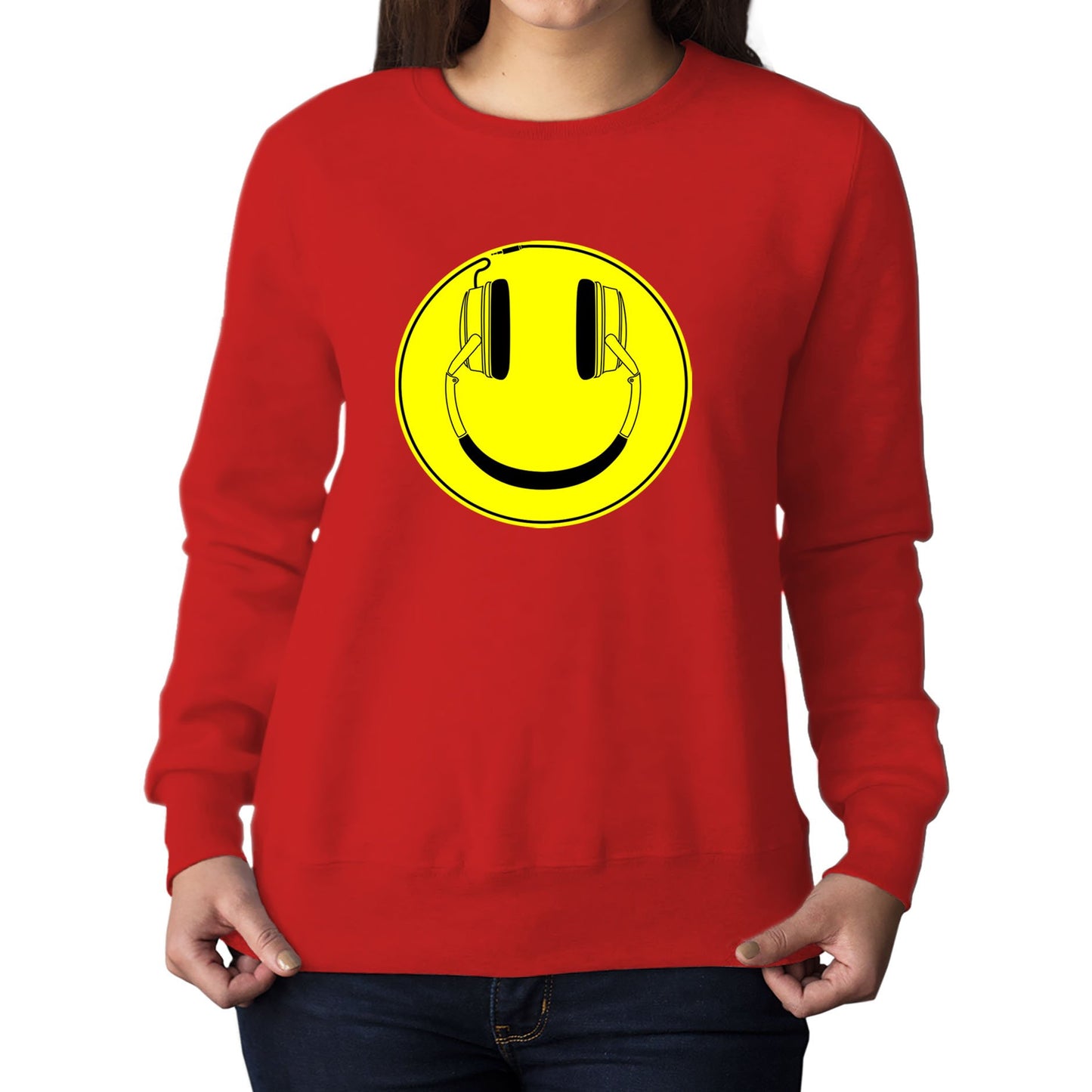 Headphones Smile Face Womens Sweatshirt