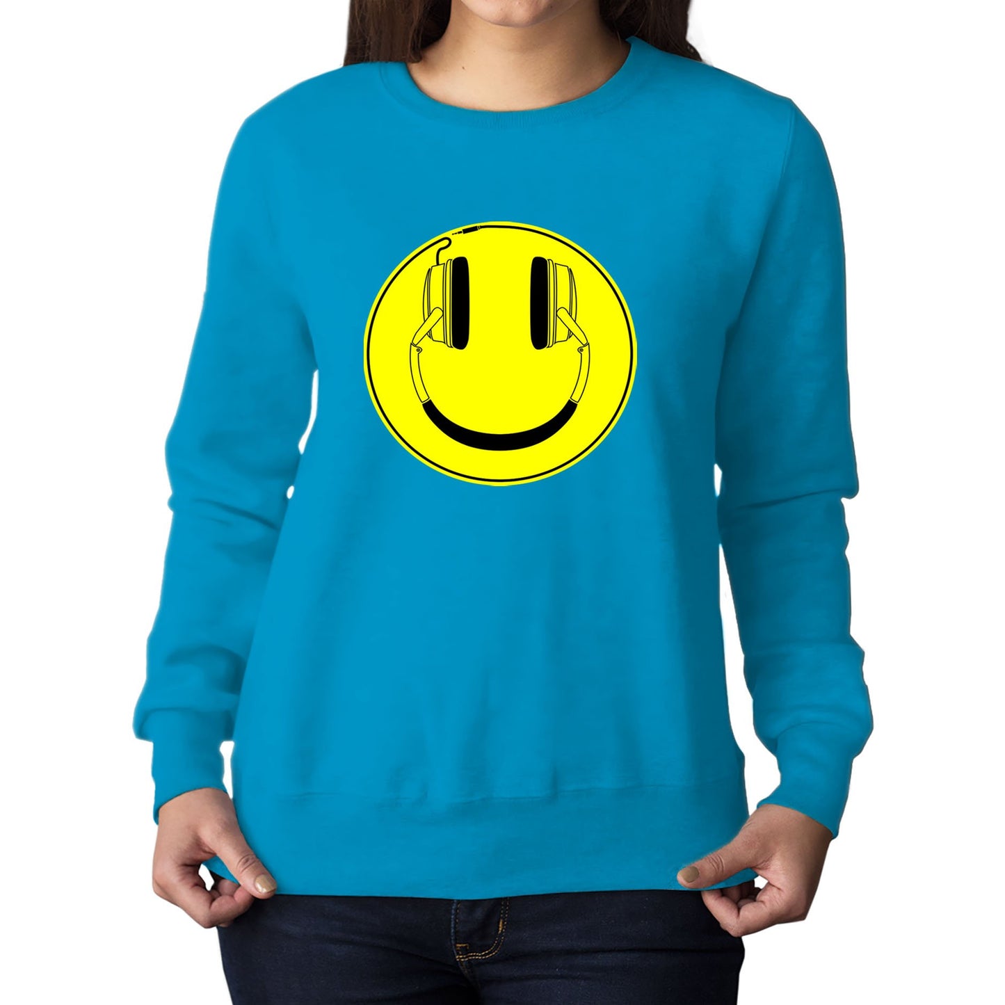 Headphones Smile Face Womens Sweatshirt