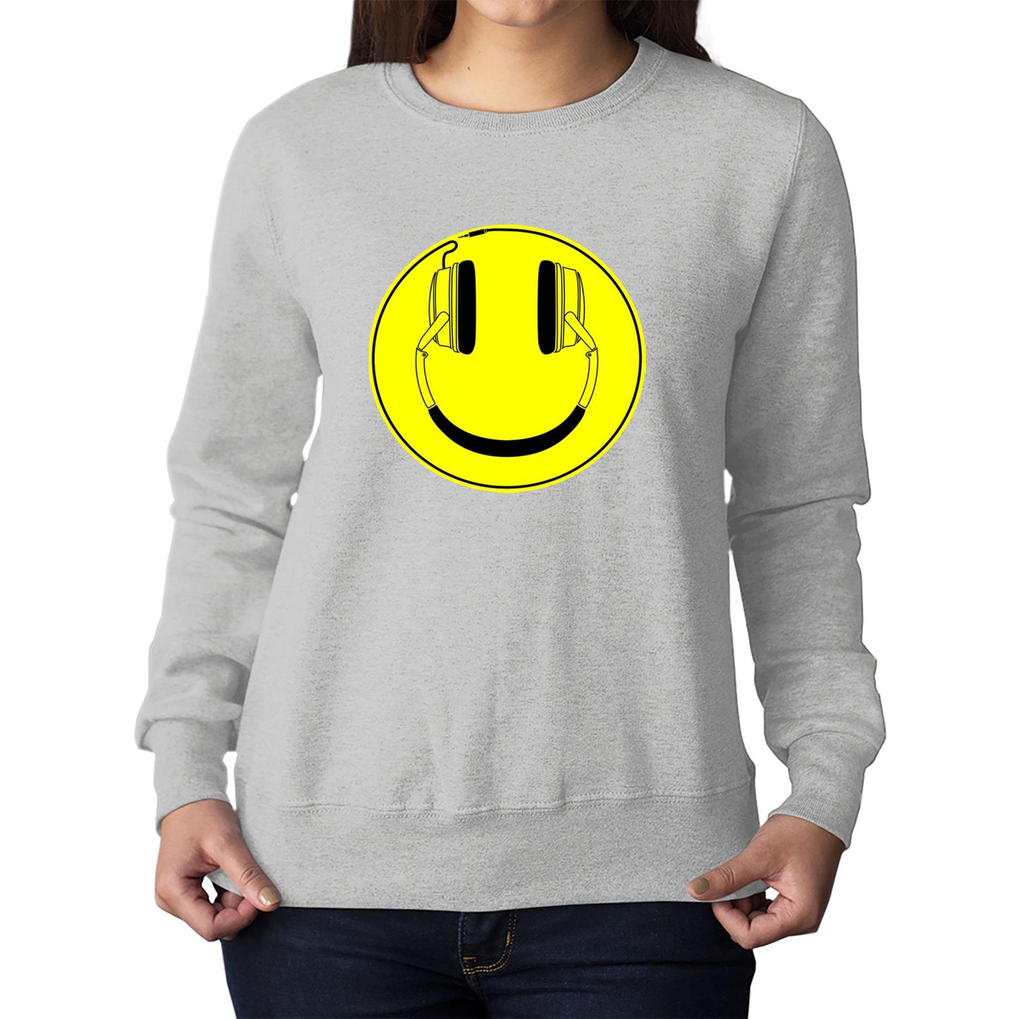 Headphones Smile Face Womens Sweatshirt