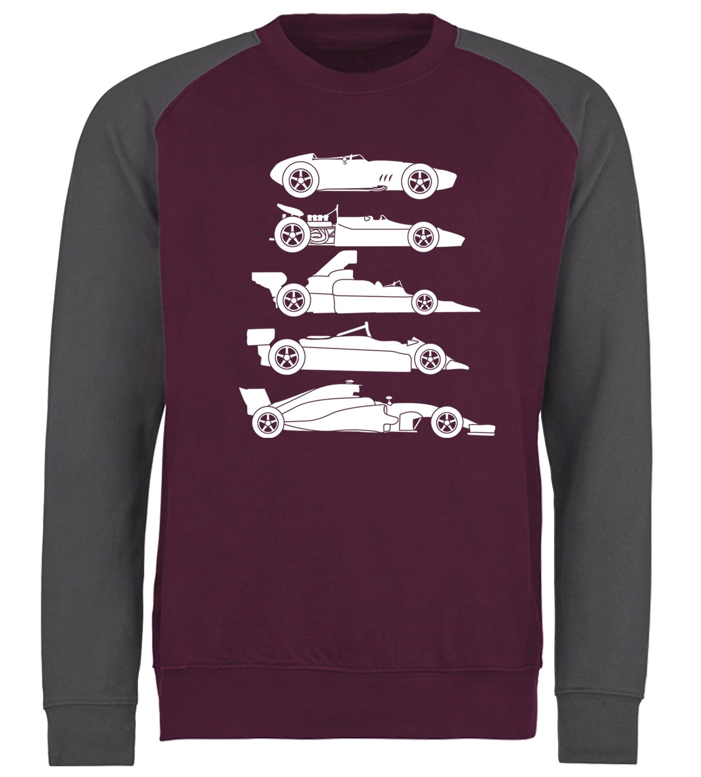 Evolution of the F1 Car Baseball Sweatshirt