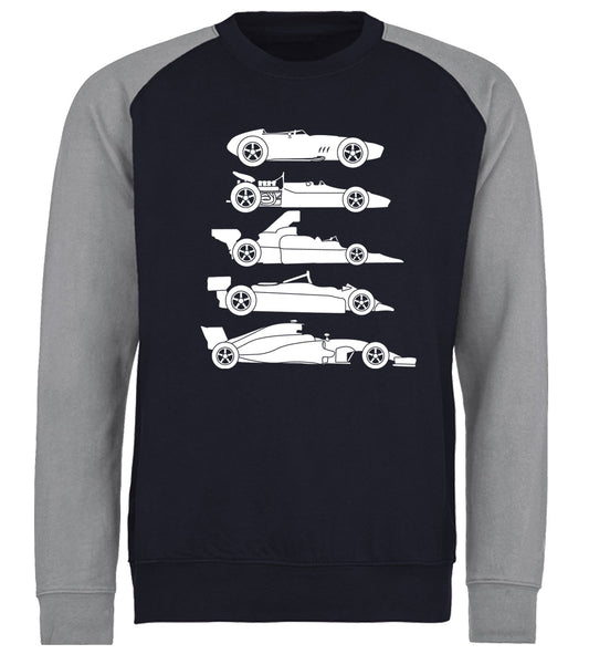 Evolution of the F1 Car Baseball Sweatshirt