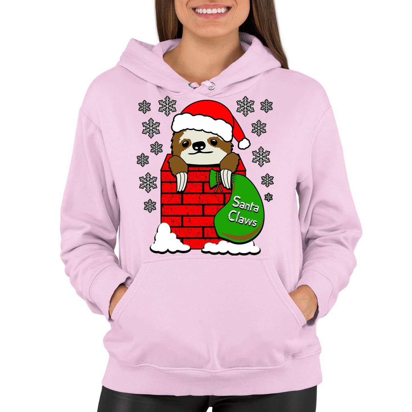 Santa Claws Sloth Christmas Womens Pullover Hoodie