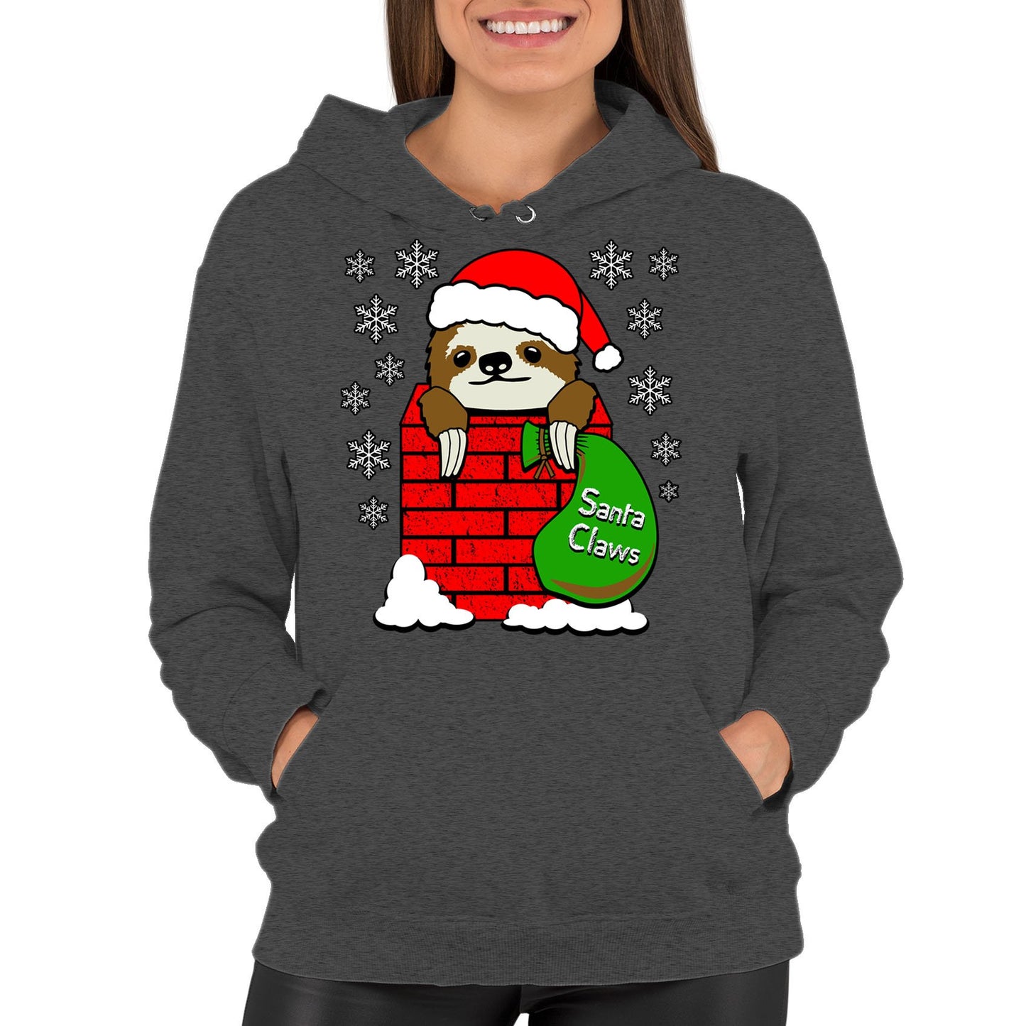 Santa Claws Sloth Christmas Womens Pullover Hoodie