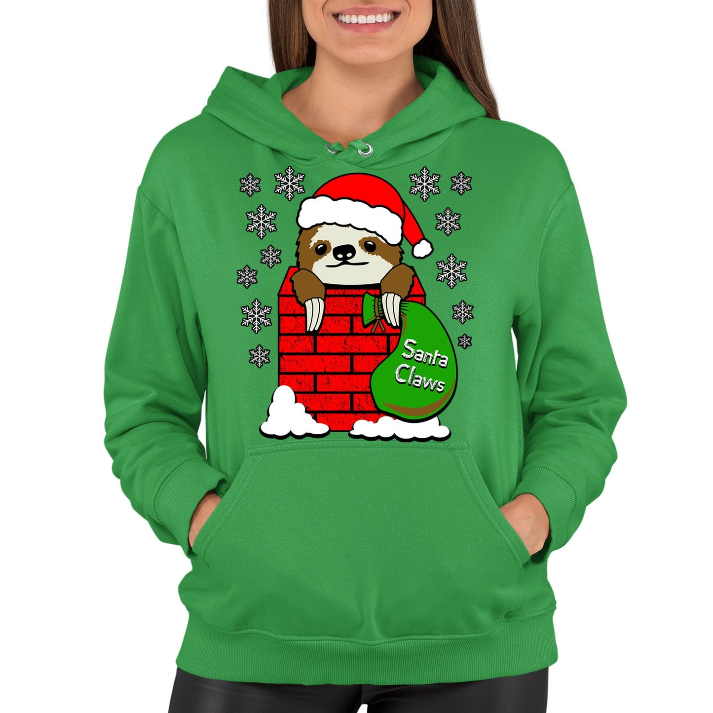 Santa Claws Sloth Christmas Womens Pullover Hoodie