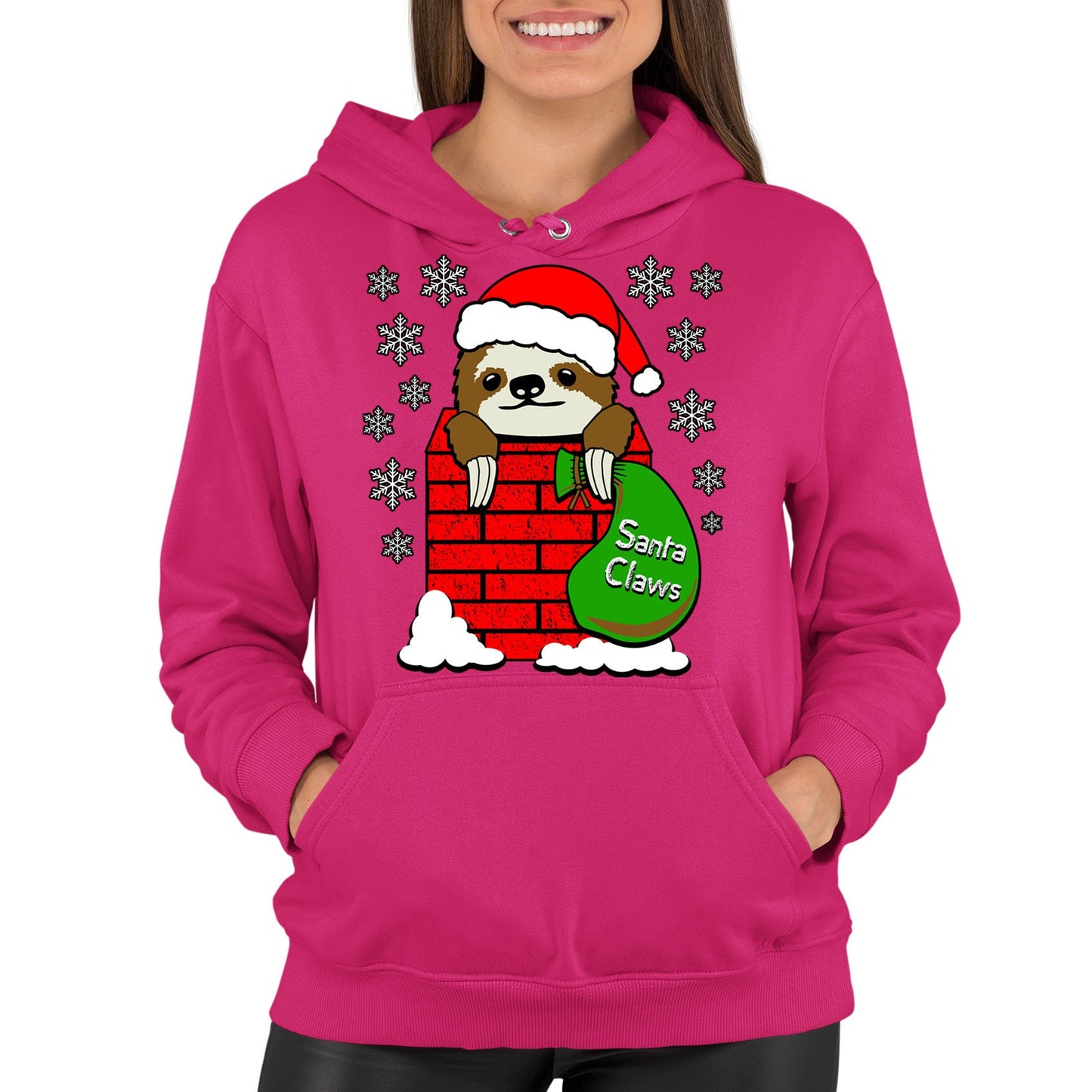 Santa Claws Sloth Christmas Womens Pullover Hoodie