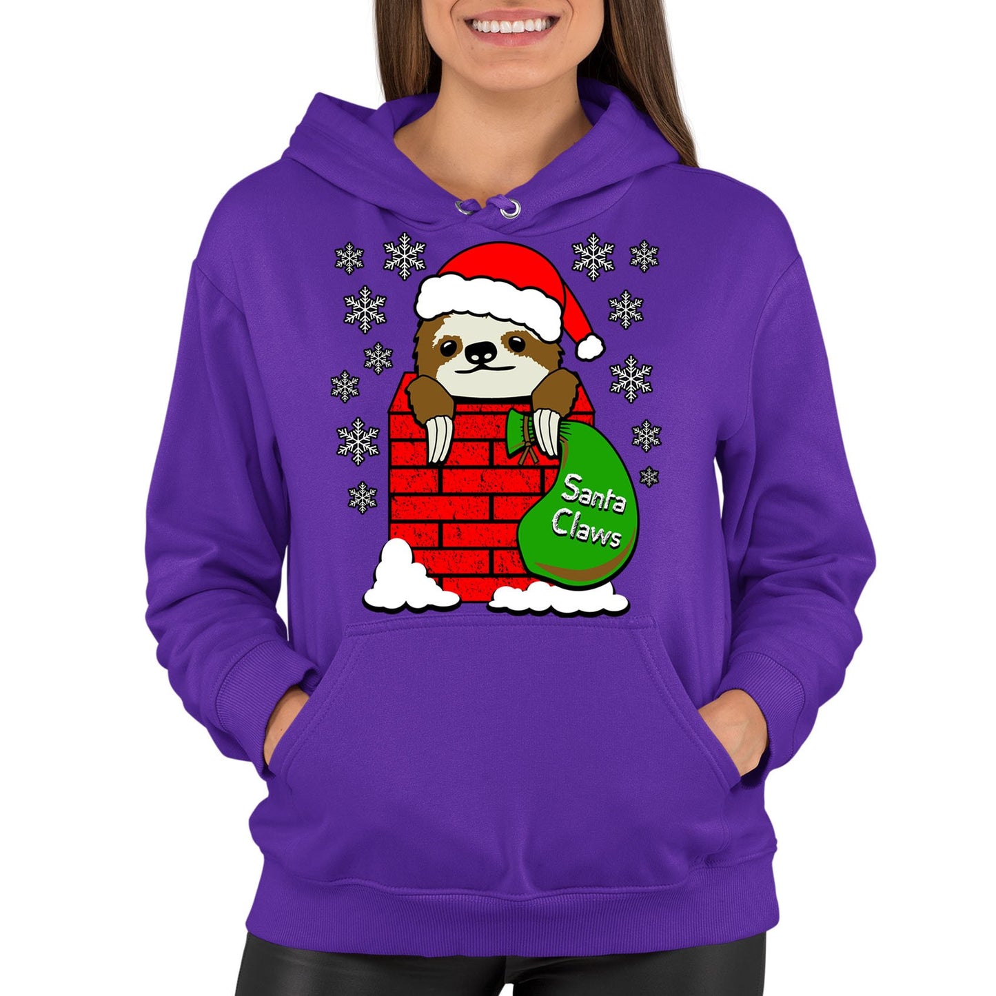 Santa Claws Sloth Christmas Womens Pullover Hoodie