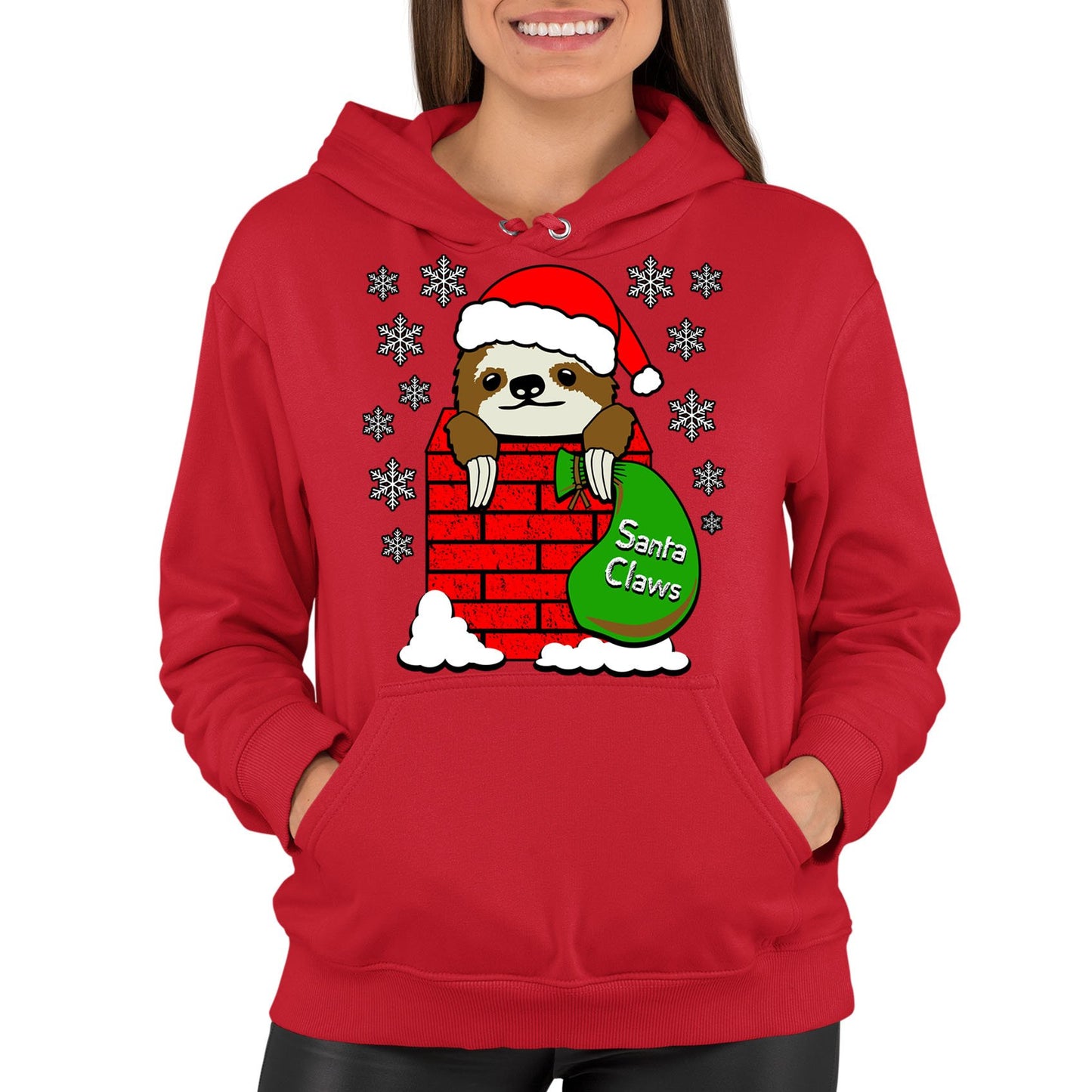 Santa Claws Sloth Christmas Womens Pullover Hoodie