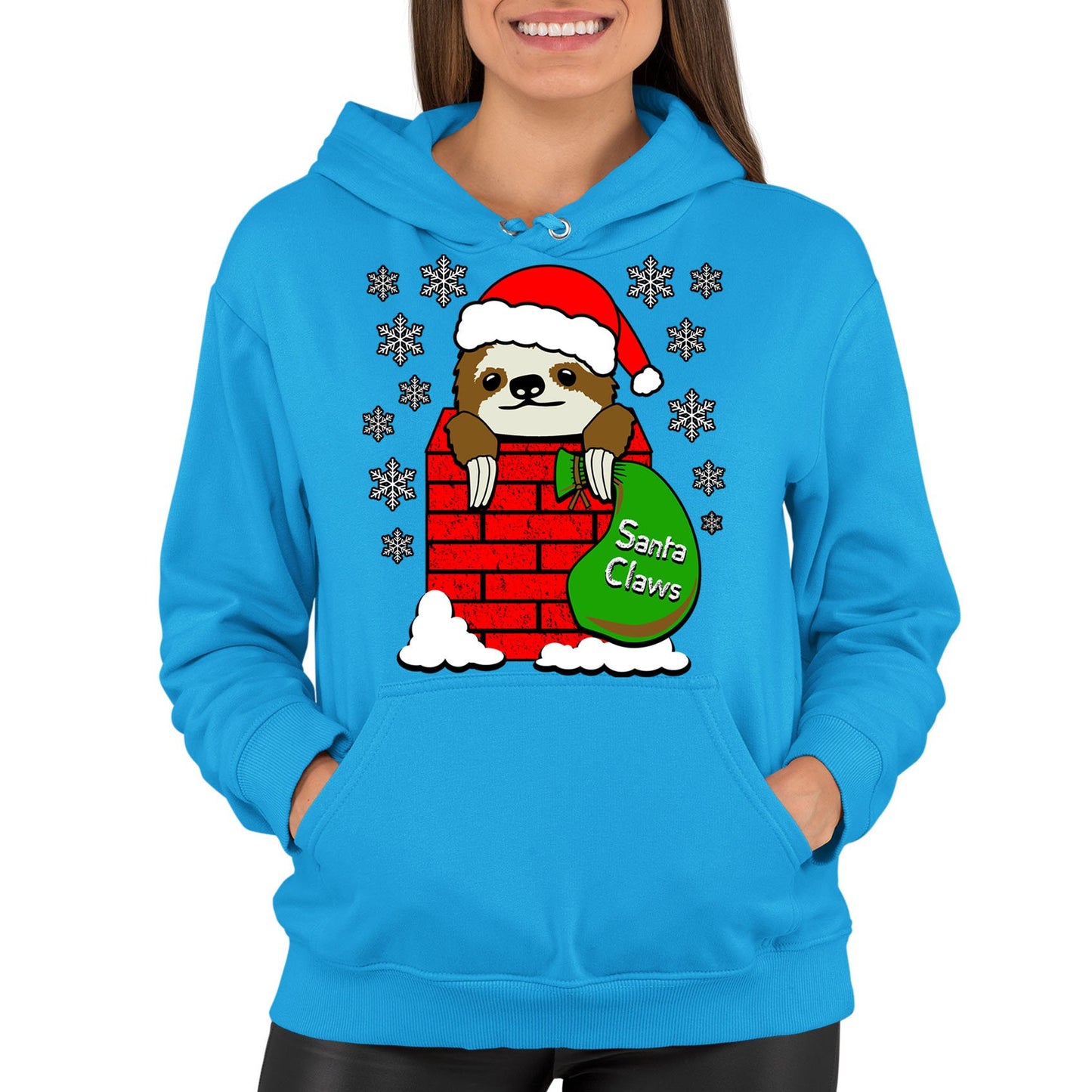 Santa Claws Sloth Christmas Womens Pullover Hoodie