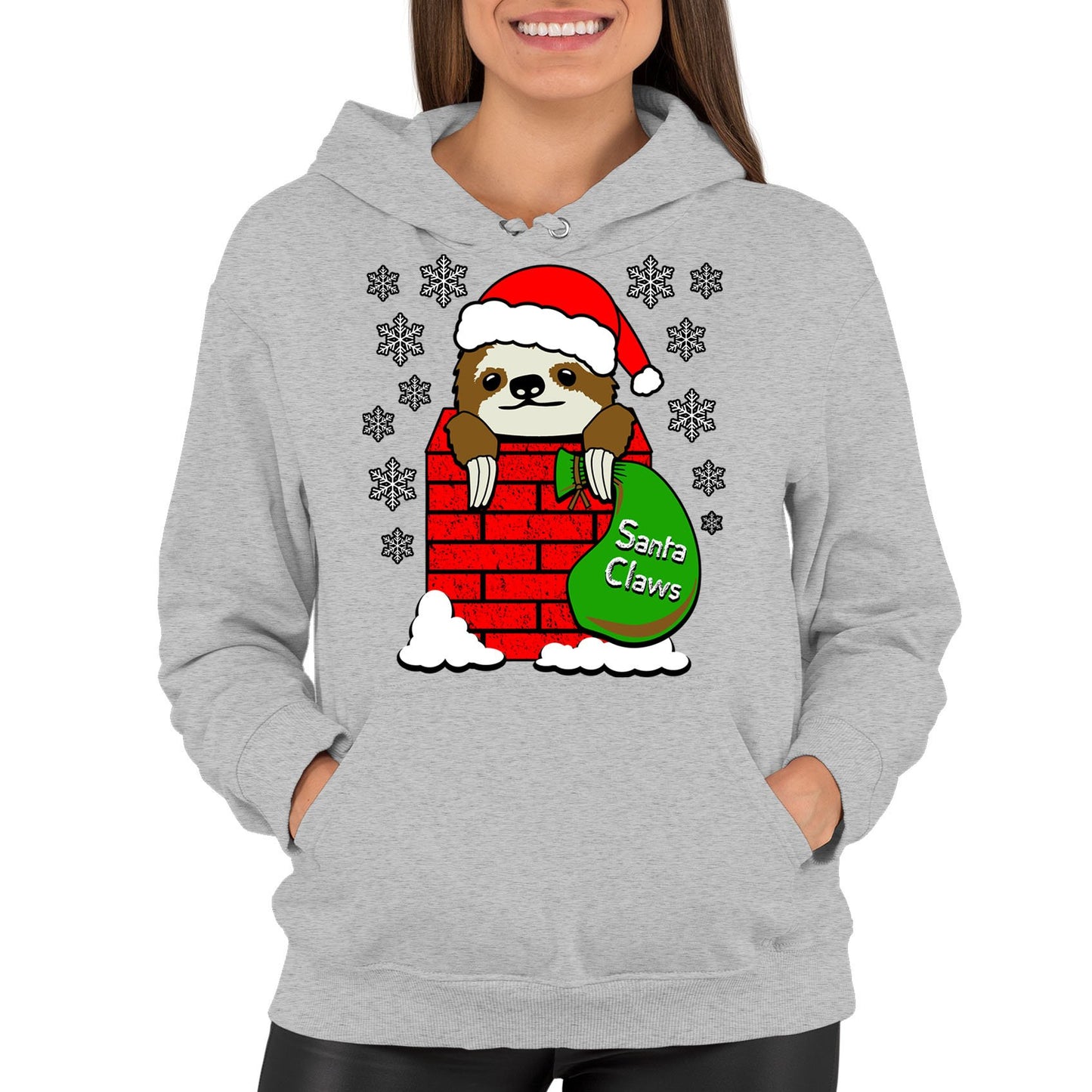 Santa Claws Sloth Christmas Womens Pullover Hoodie