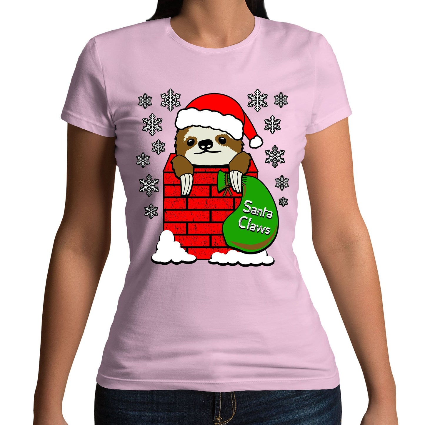 Santa Claws Sloth Christmas Womens T-shirt