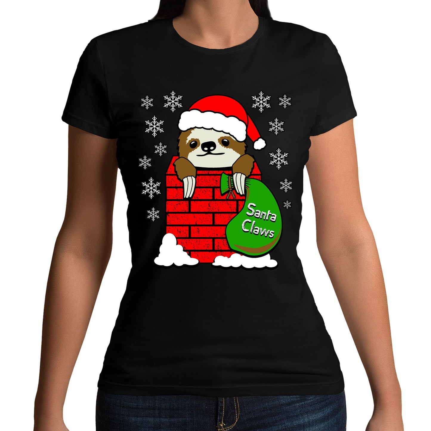 Santa Claws Sloth Christmas Womens T-shirt