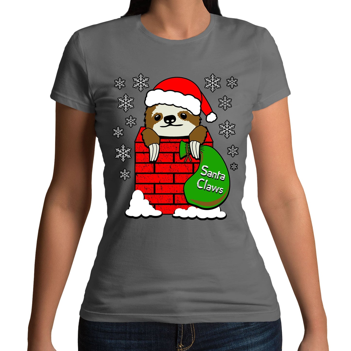 Santa Claws Sloth Christmas Womens T-shirt