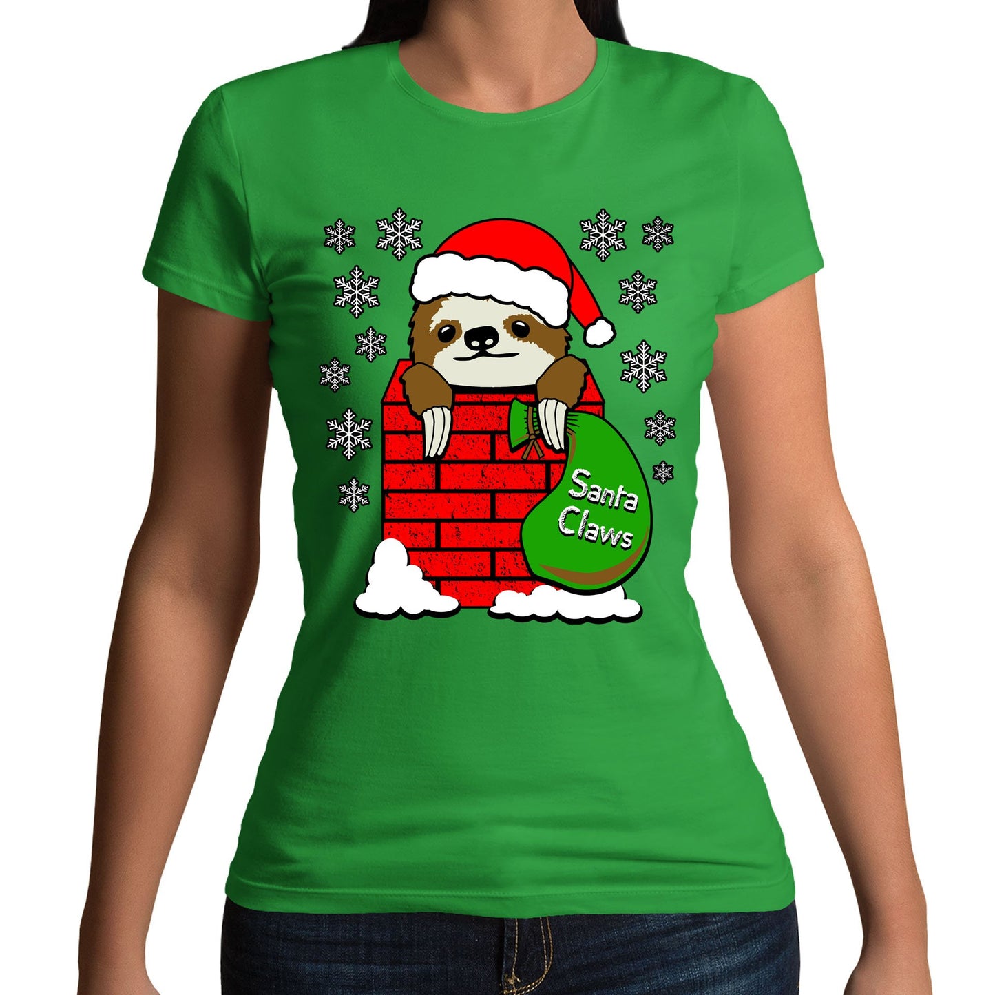 Santa Claws Sloth Christmas Womens T-shirt