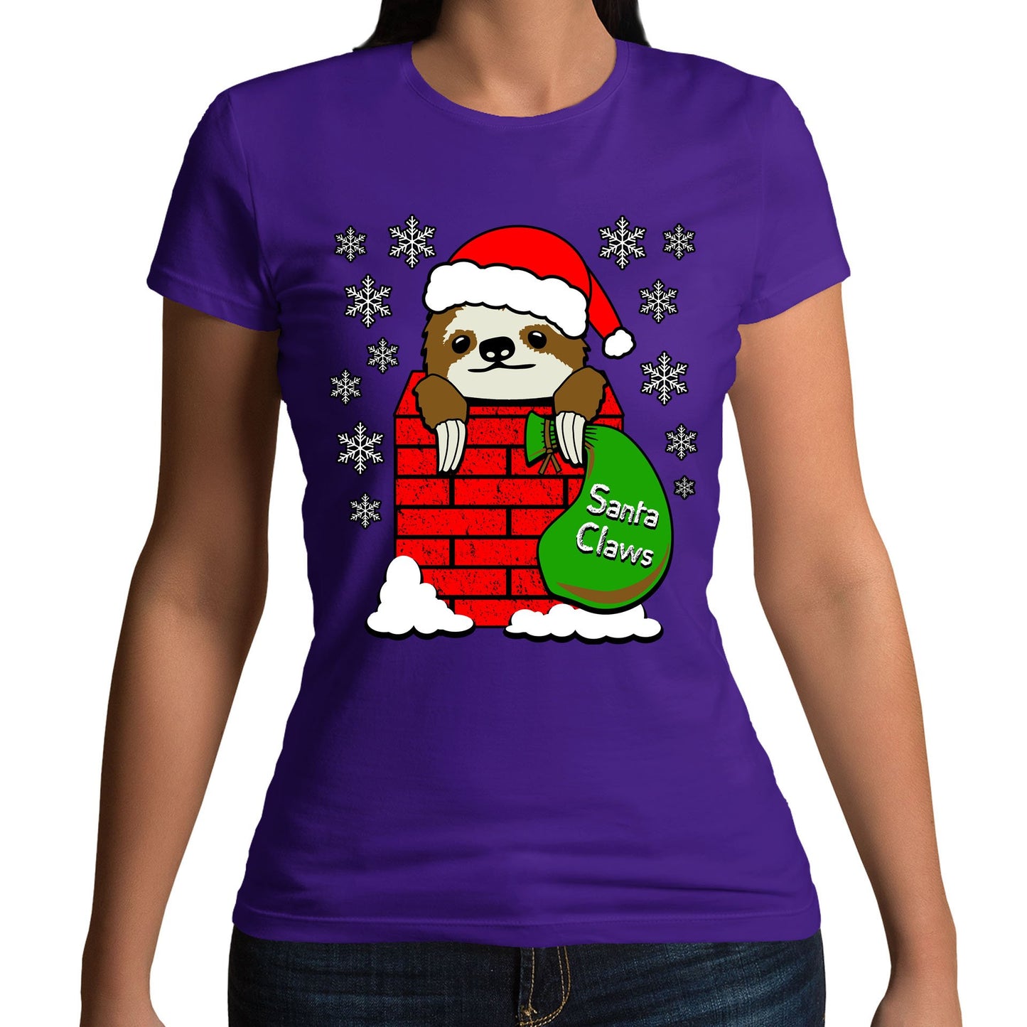 Santa Claws Sloth Christmas Womens T-shirt