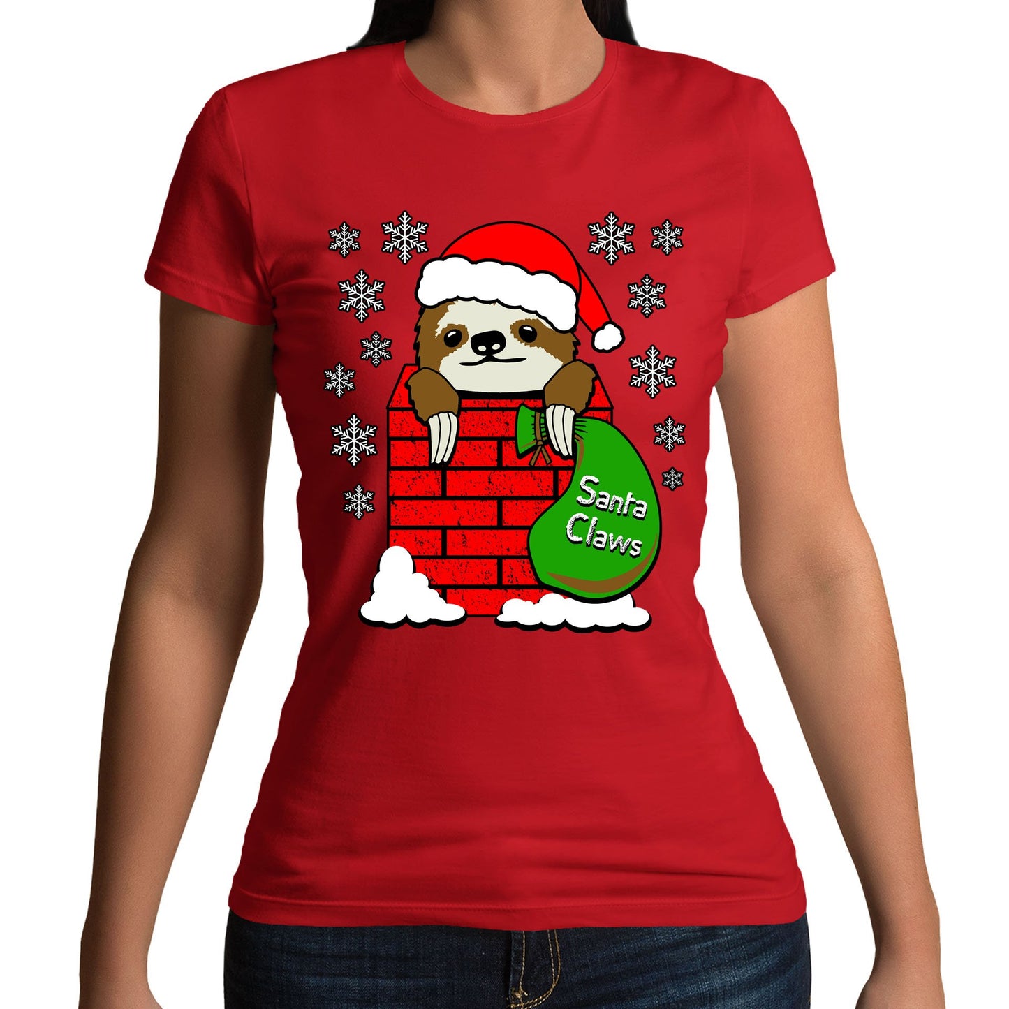 Santa Claws Sloth Christmas Womens T-shirt