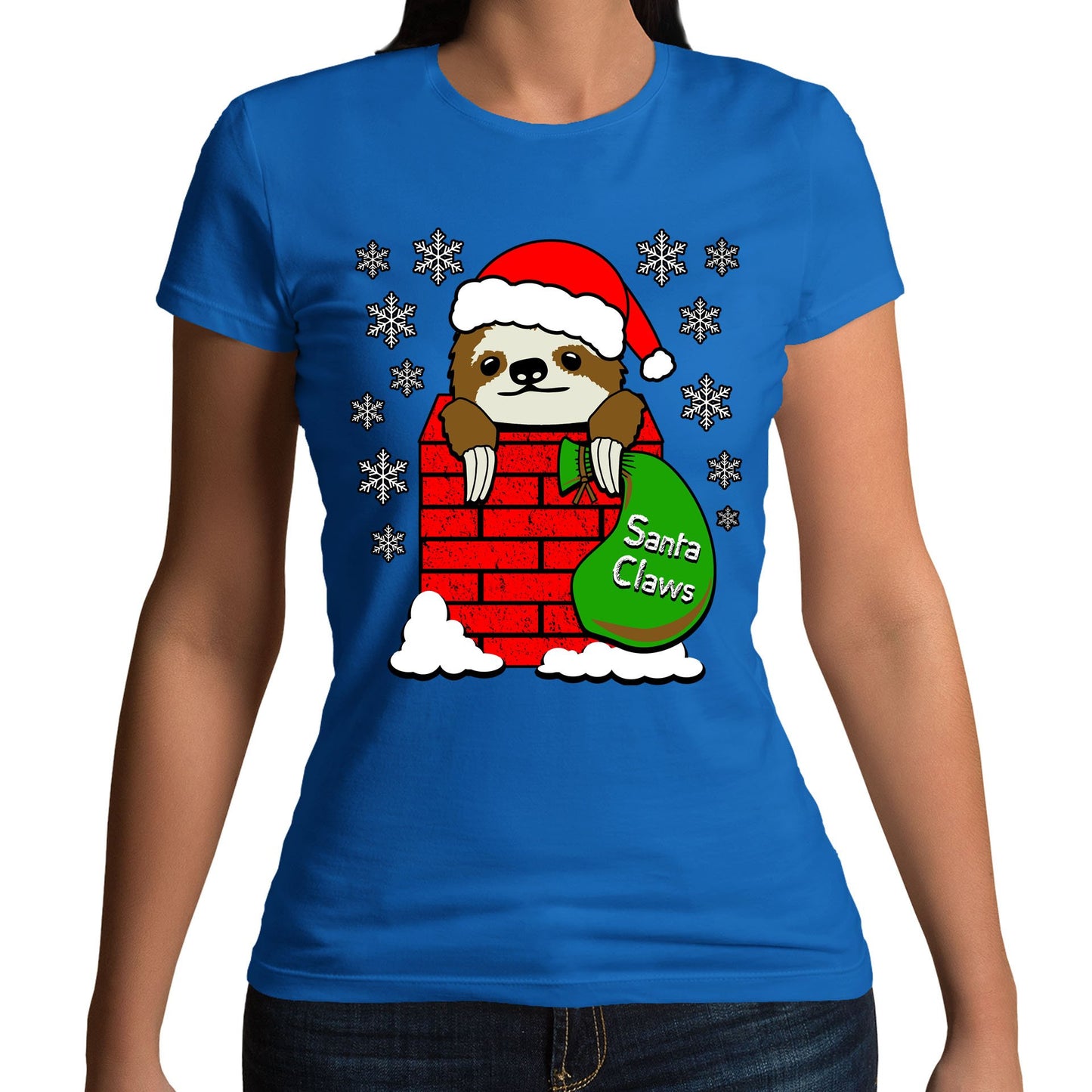 Santa Claws Sloth Christmas Womens T-shirt