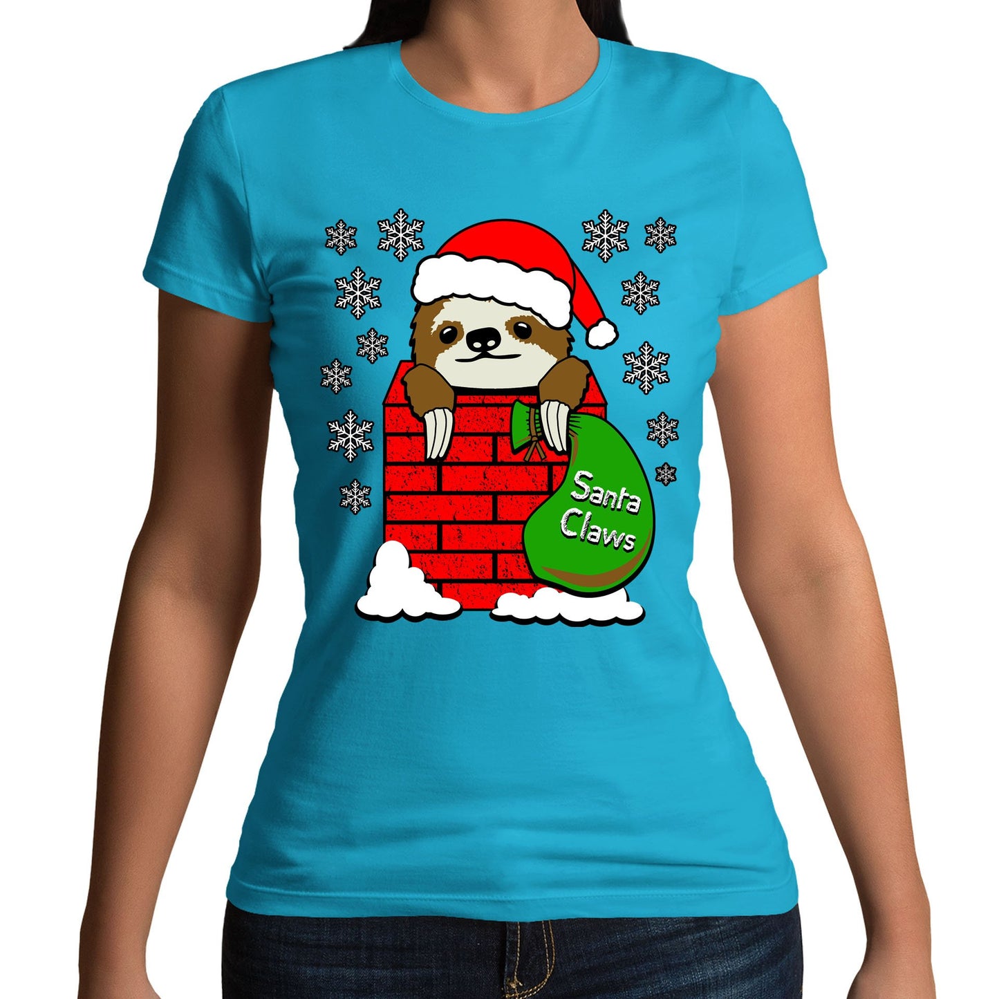 Santa Claws Sloth Christmas Womens T-shirt