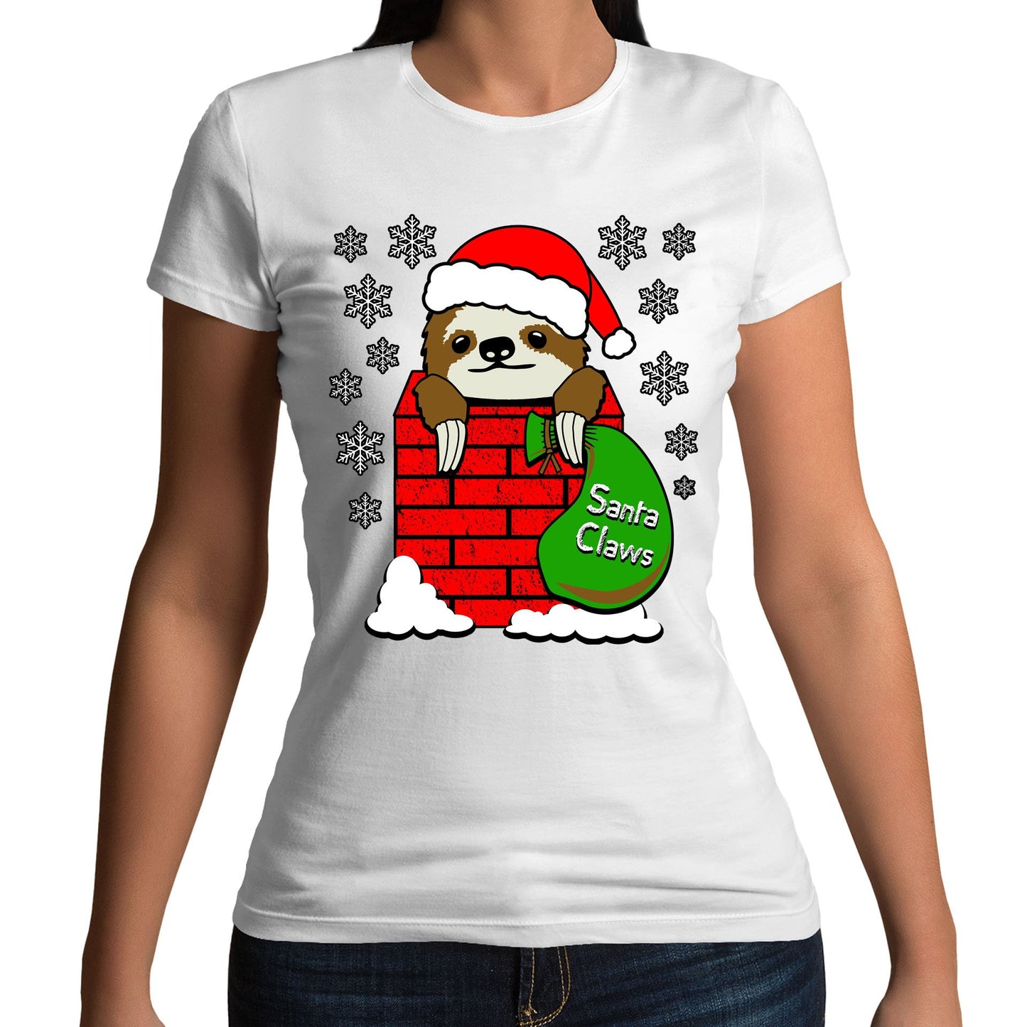 Santa Claws Sloth Christmas Womens T-shirt