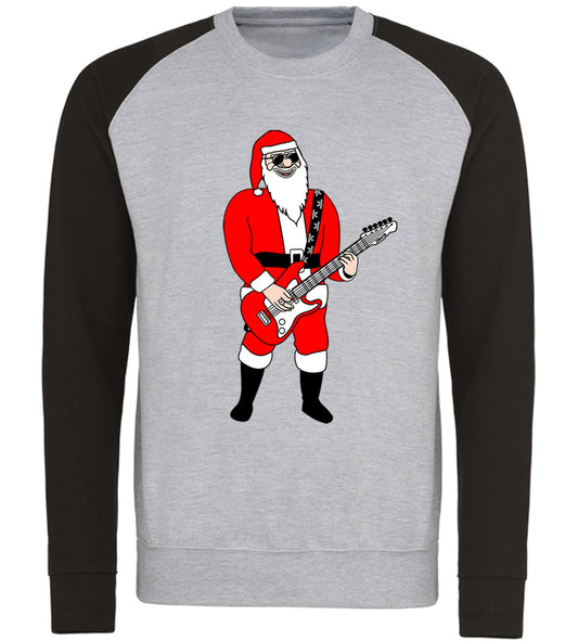 Rocking Santa Guitar Christmas Baseball Sweatshirt