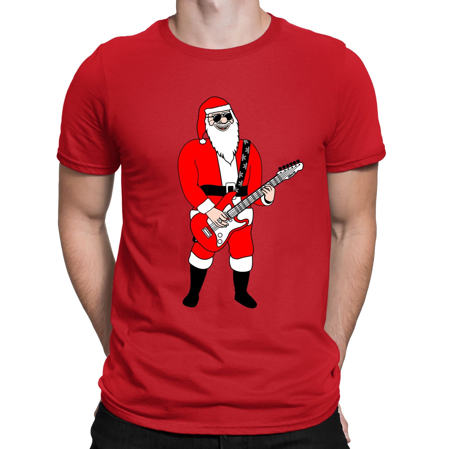 Rocking Santa Guitar Christmas Mens T-shirt
