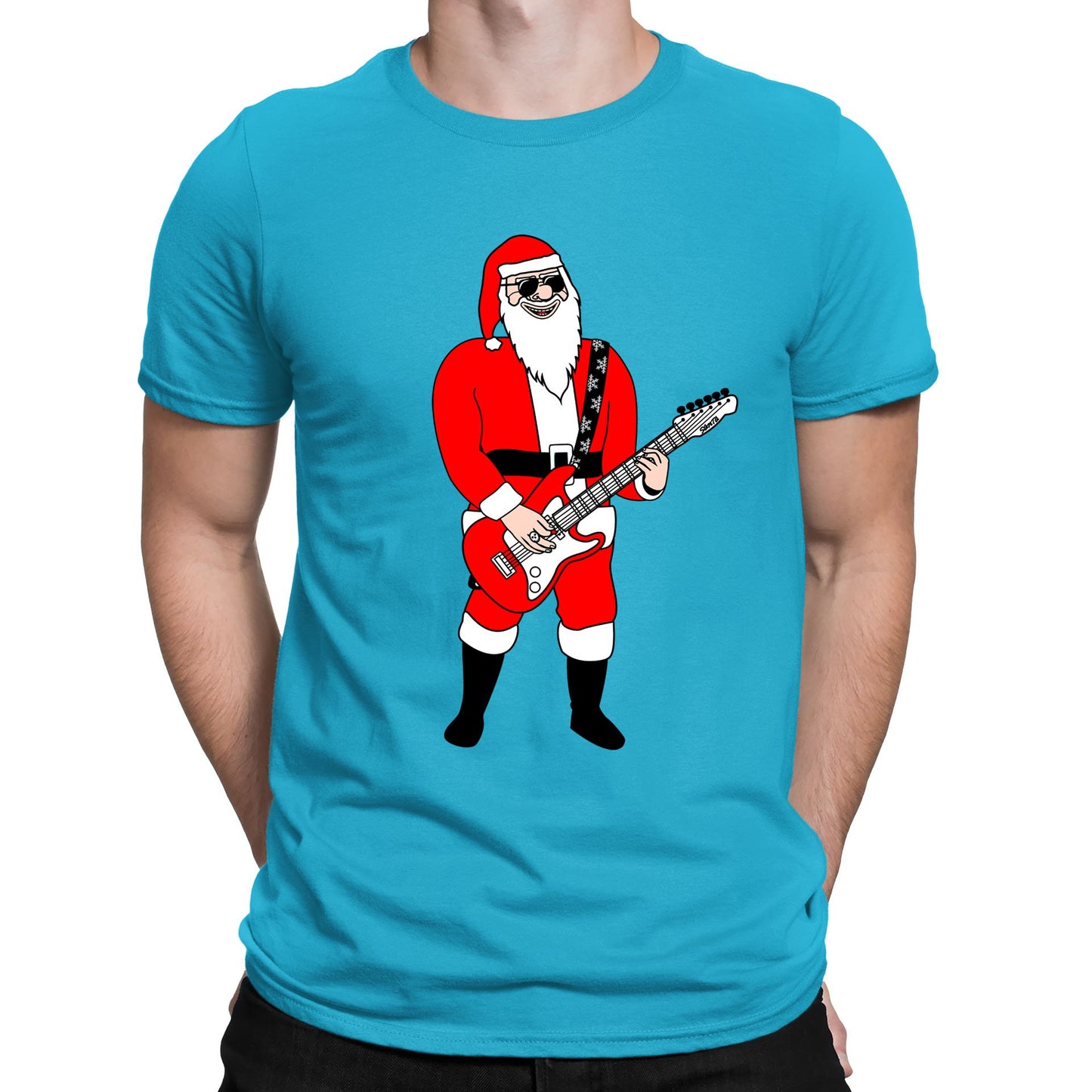 Rocking Santa Guitar Christmas Mens T-shirt