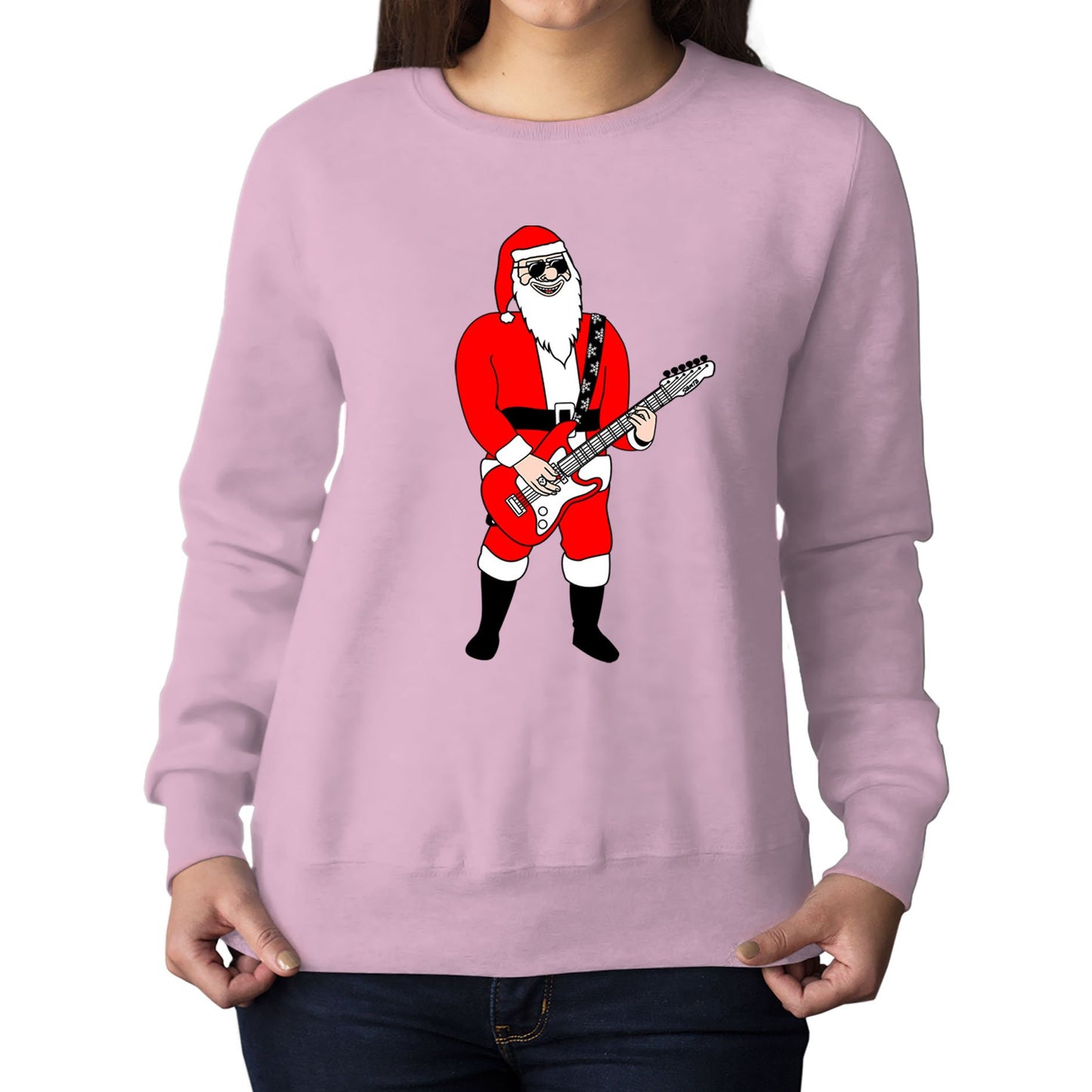 Rocking Santa Guitar Christmas Womens Sweatshirt