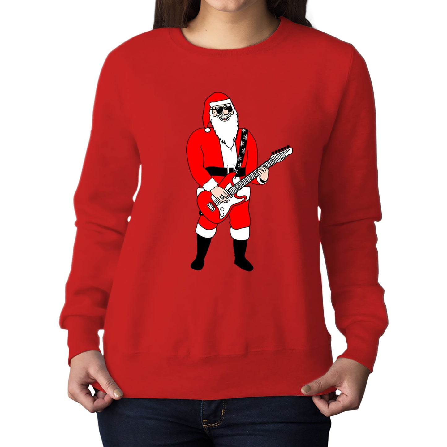 Rocking Santa Guitar Christmas Womens Sweatshirt