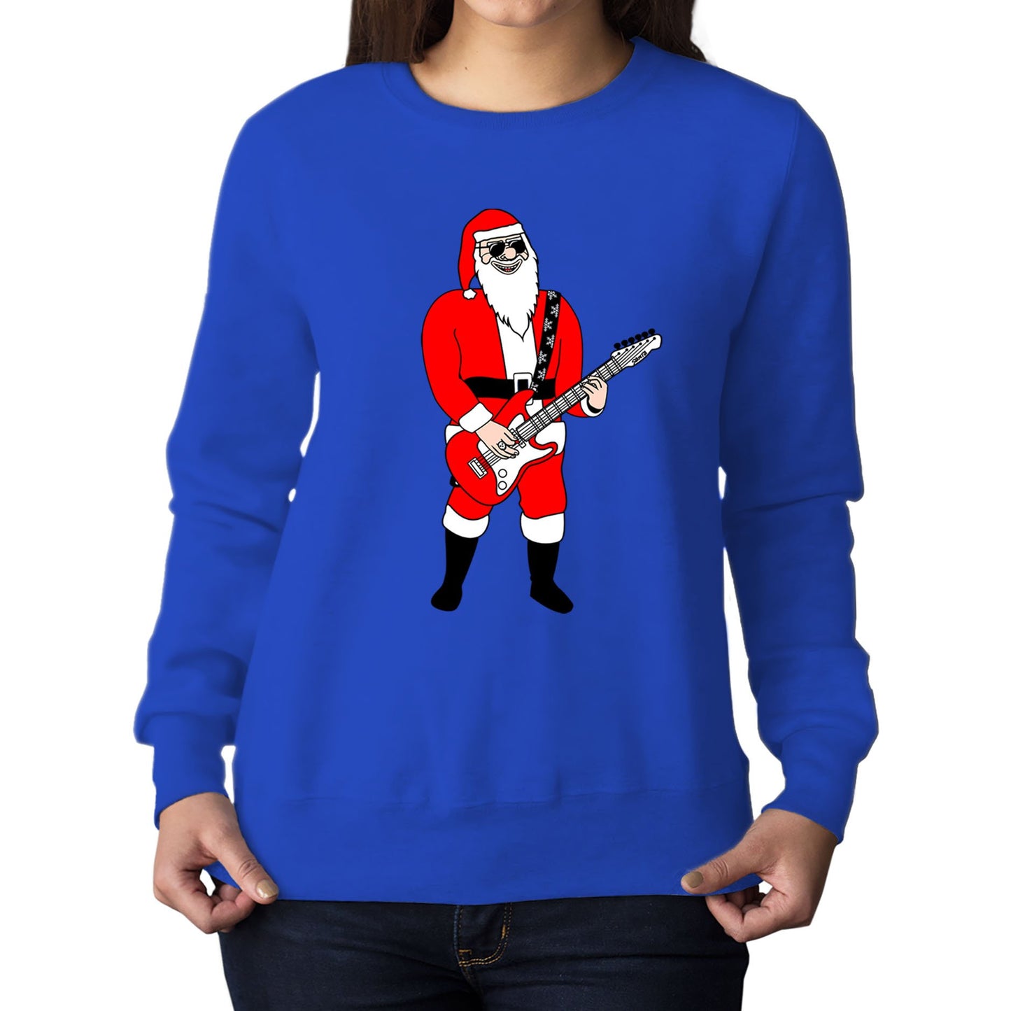 Rocking Santa Guitar Christmas Womens Sweatshirt