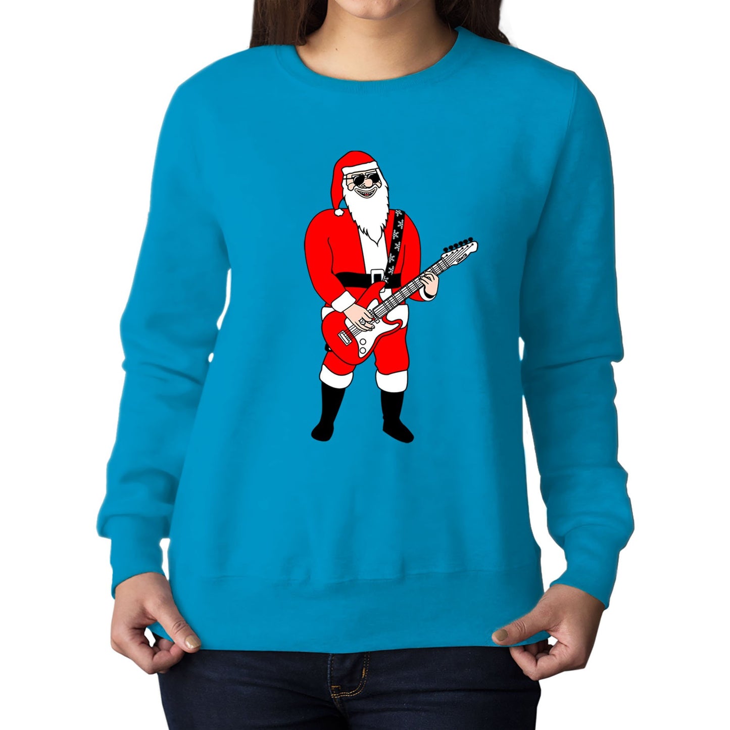 Rocking Santa Guitar Christmas Womens Sweatshirt