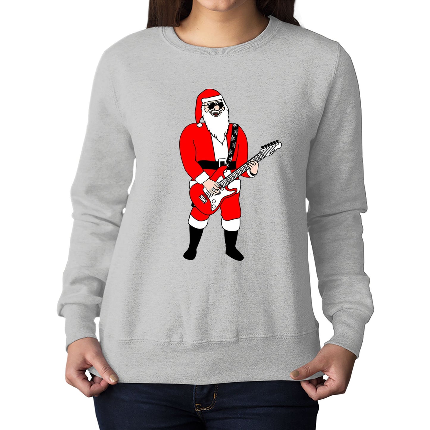 Rocking Santa Guitar Christmas Womens Sweatshirt