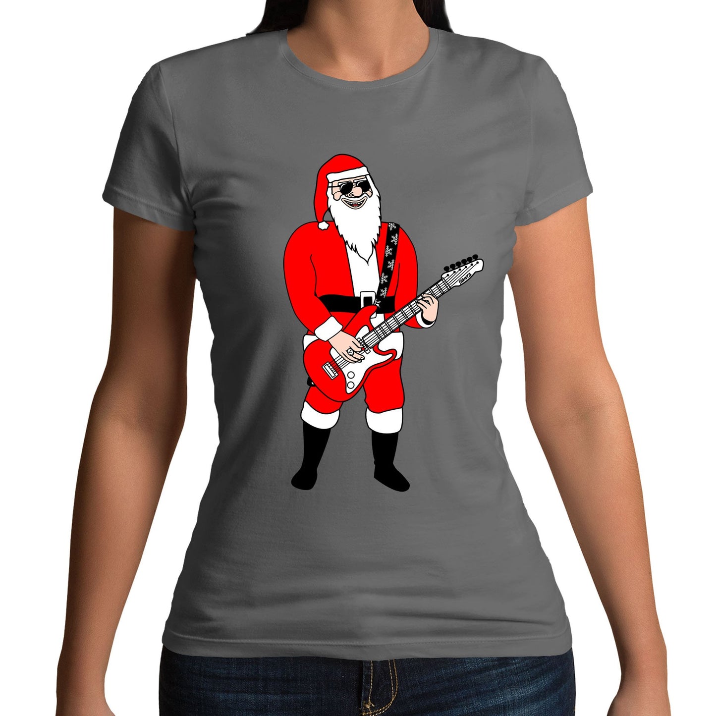 Rocking Santa Guitar Christmas Womens T-shirt