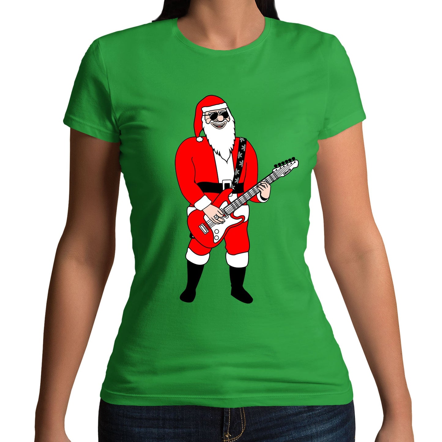 Rocking Santa Guitar Christmas Womens T-shirt