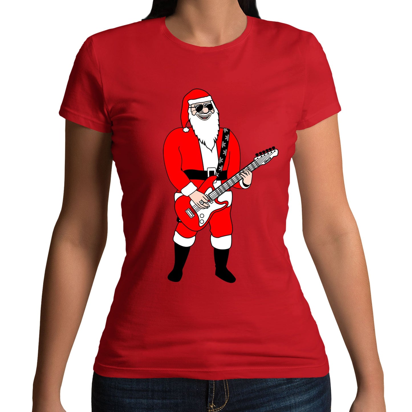 Rocking Santa Guitar Christmas Womens T-shirt