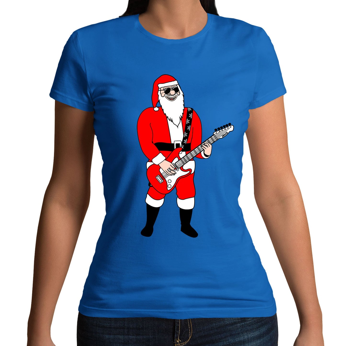 Rocking Santa Guitar Christmas Womens T-shirt