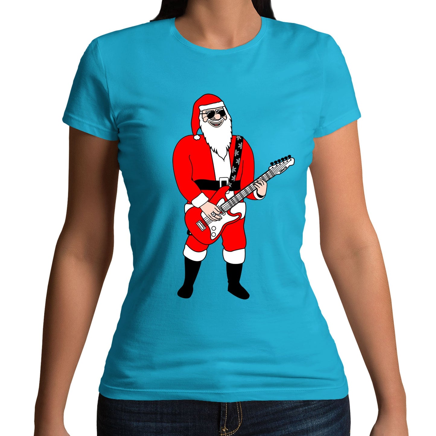 Rocking Santa Guitar Christmas Womens T-shirt