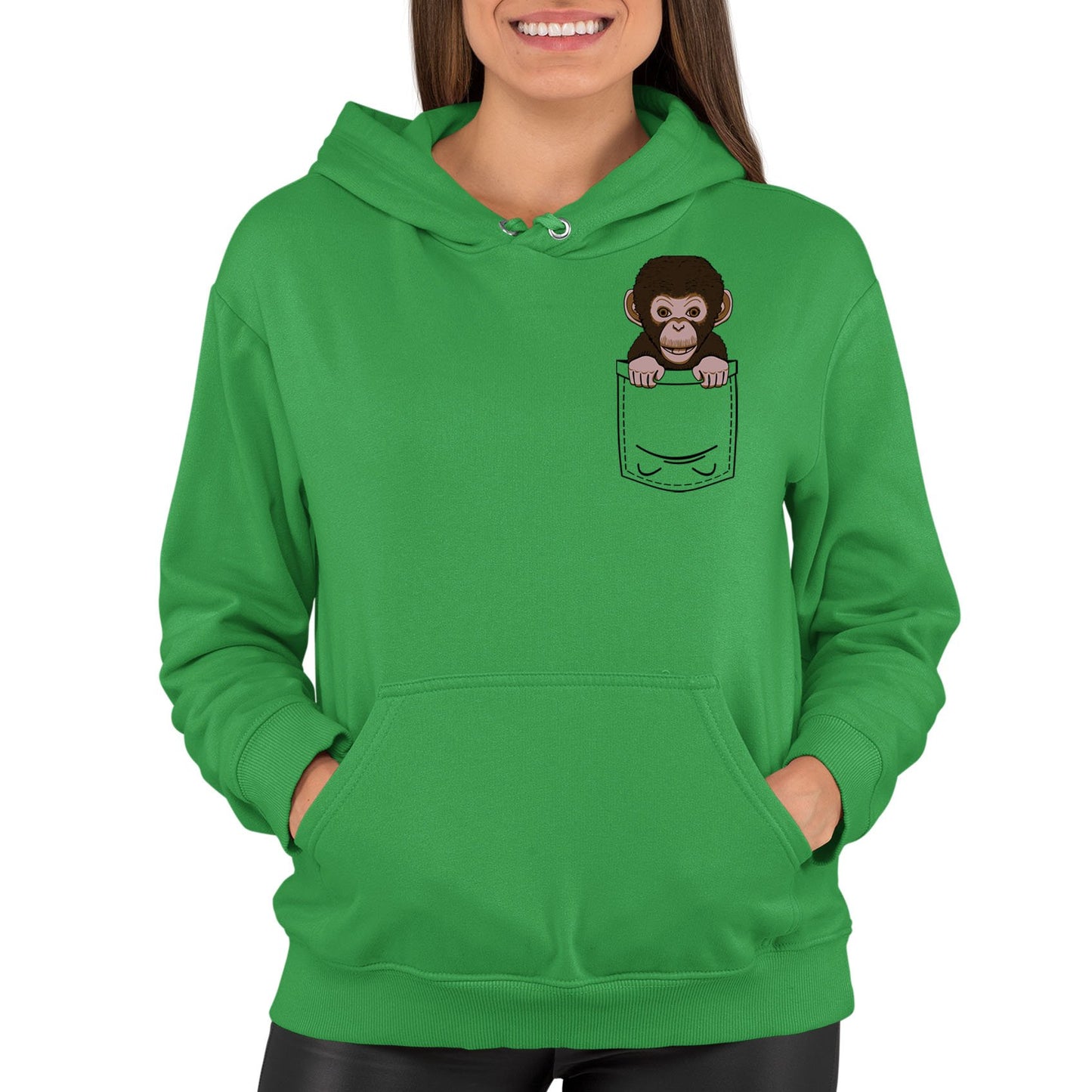 Chimp Pocket Print Womens Pullover Hoodie