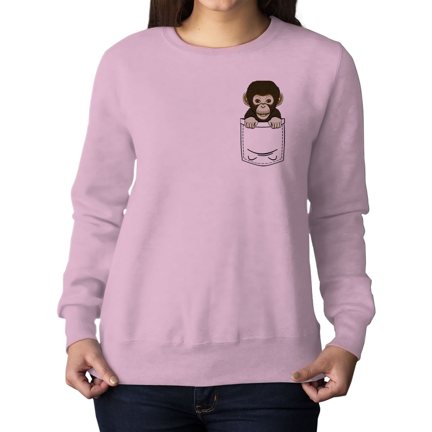 Chimp Pocket Print Womens Sweatshirt