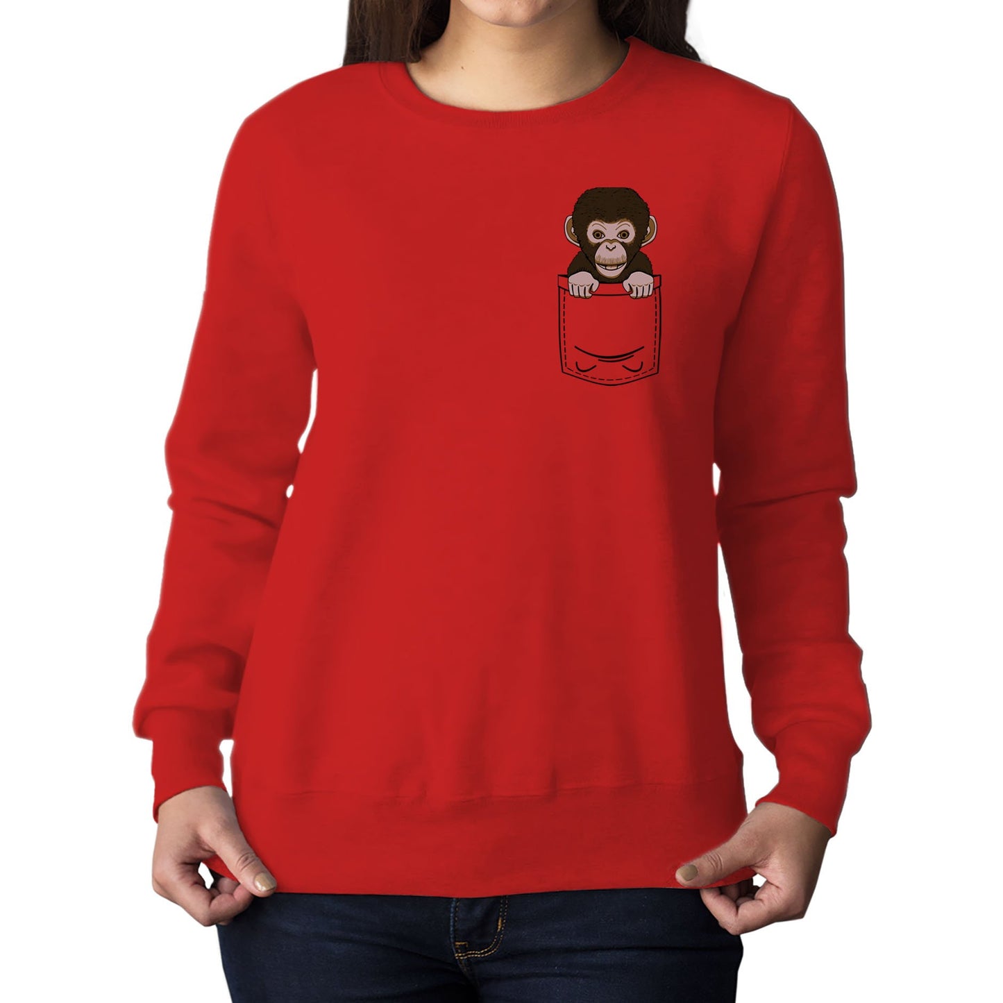 Chimp Pocket Print Womens Sweatshirt