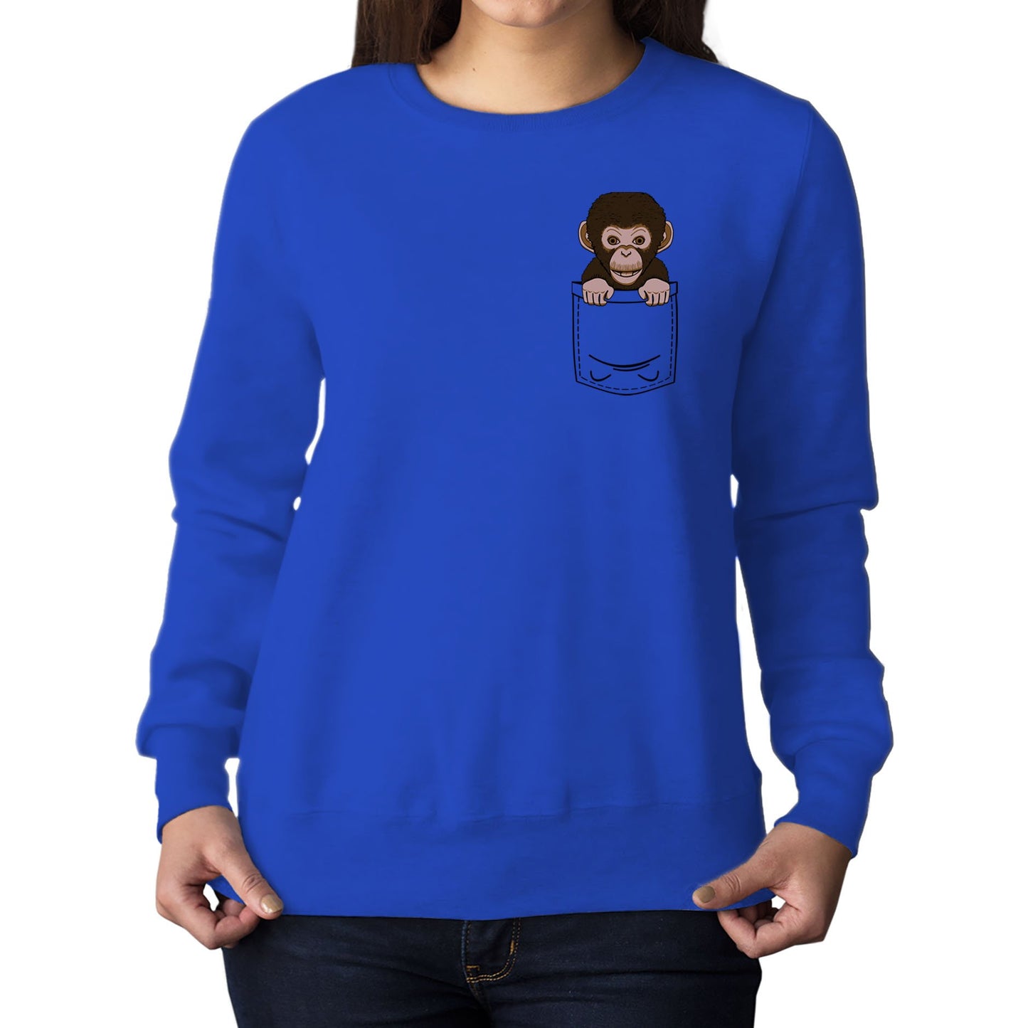 Chimp Pocket Print Womens Sweatshirt