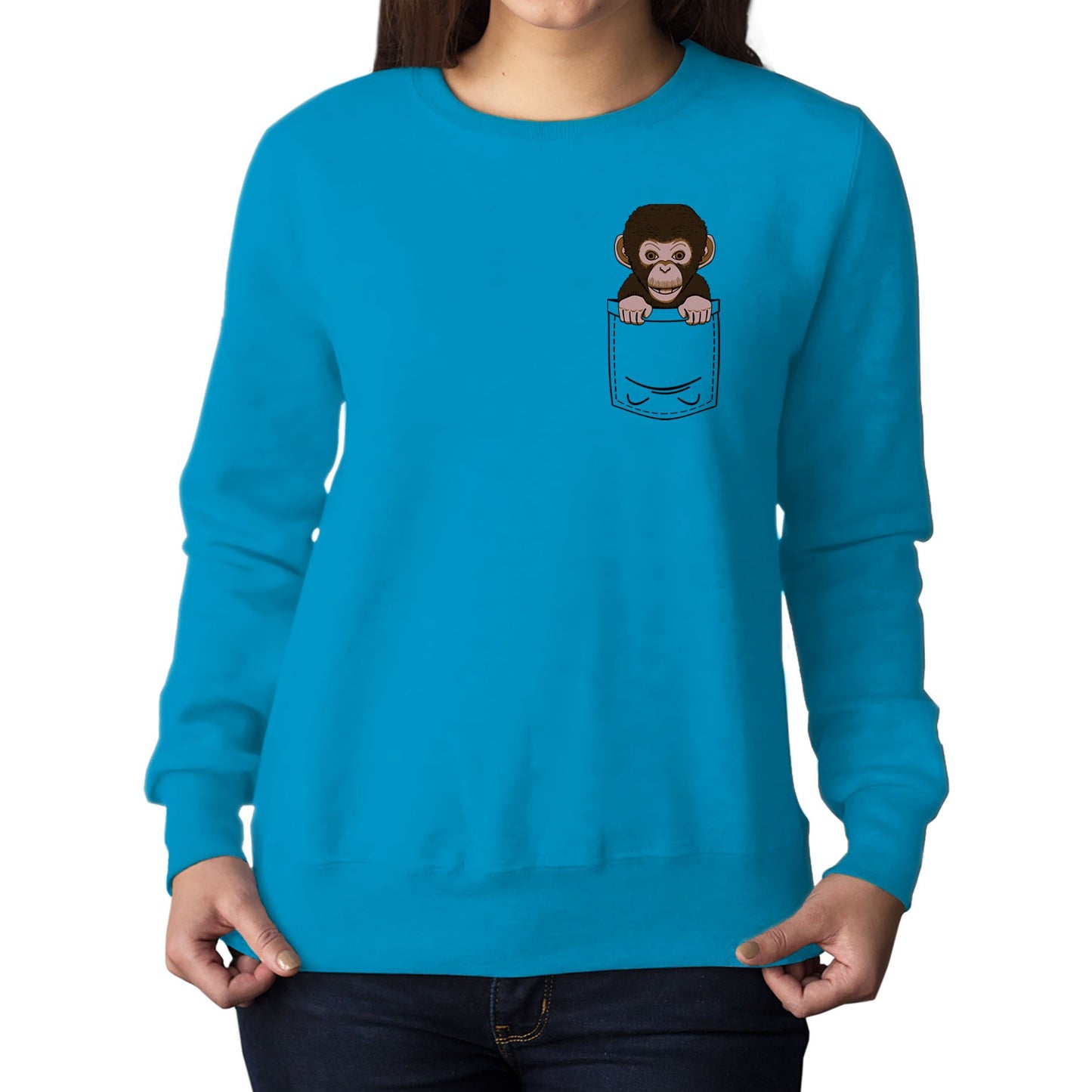 Chimp Pocket Print Womens Sweatshirt