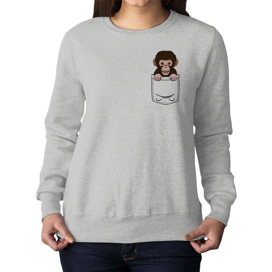 Chimp Pocket Print Womens Sweatshirt