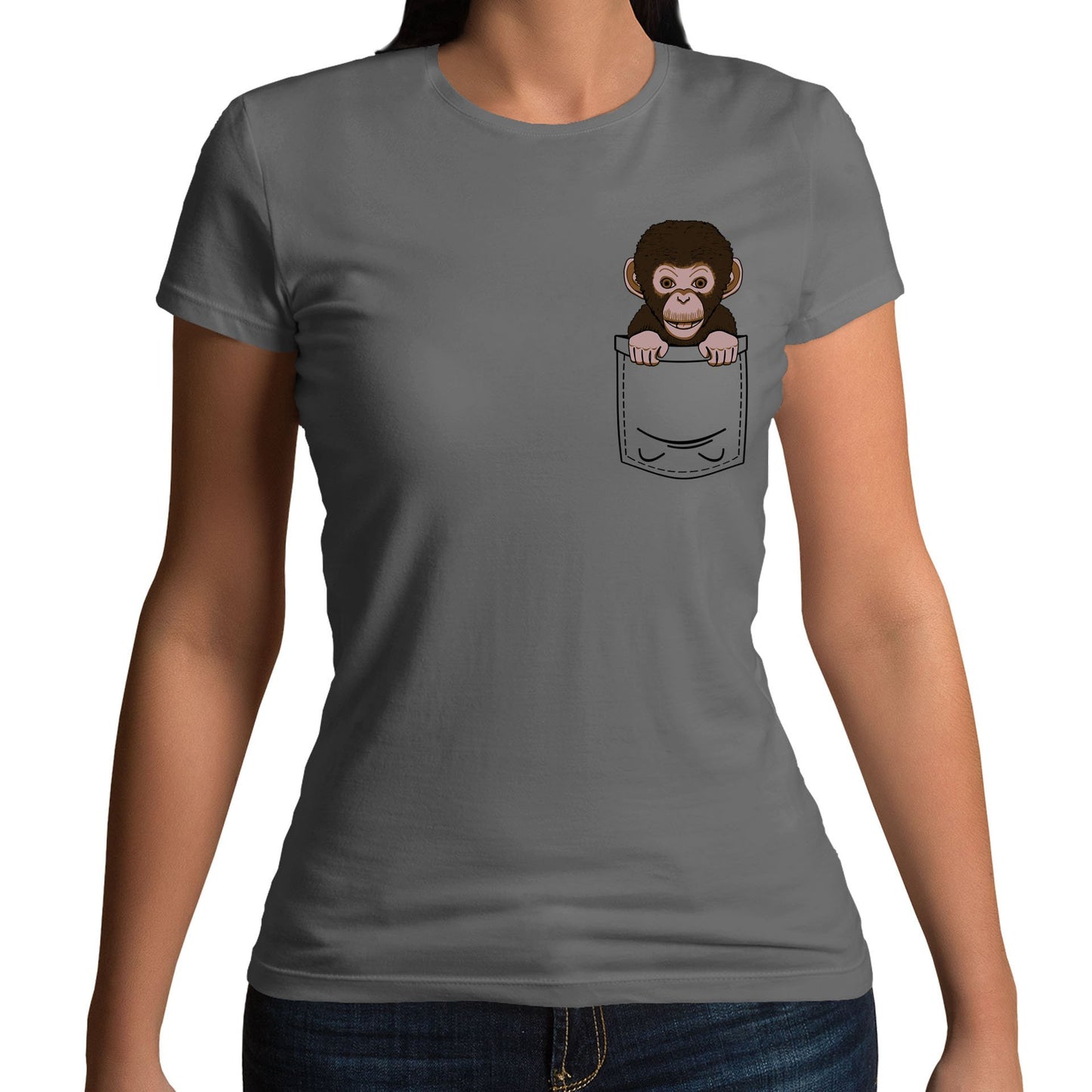 Chimp Pocket Print Womens T-shirt