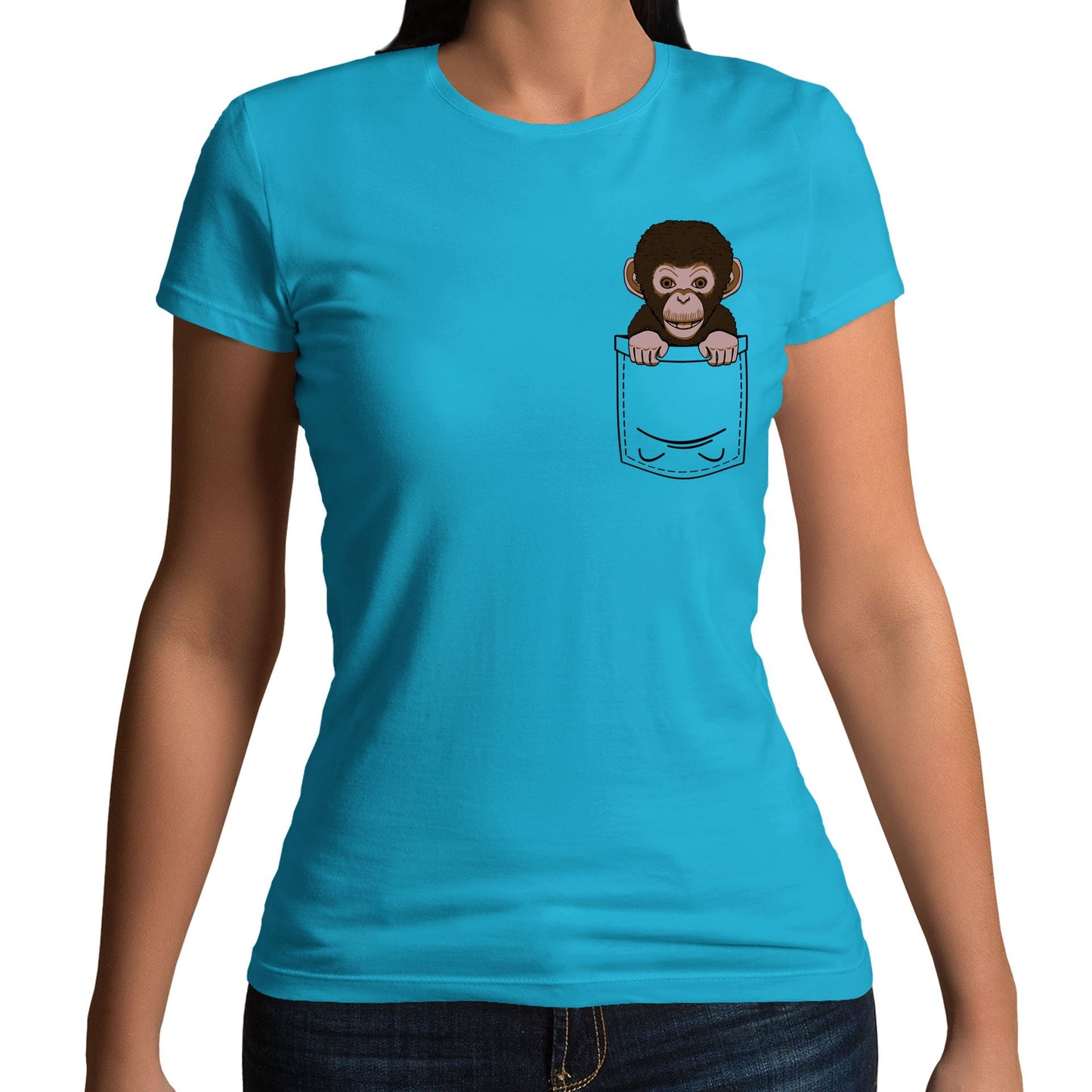 Chimp Pocket Print Womens T-shirt