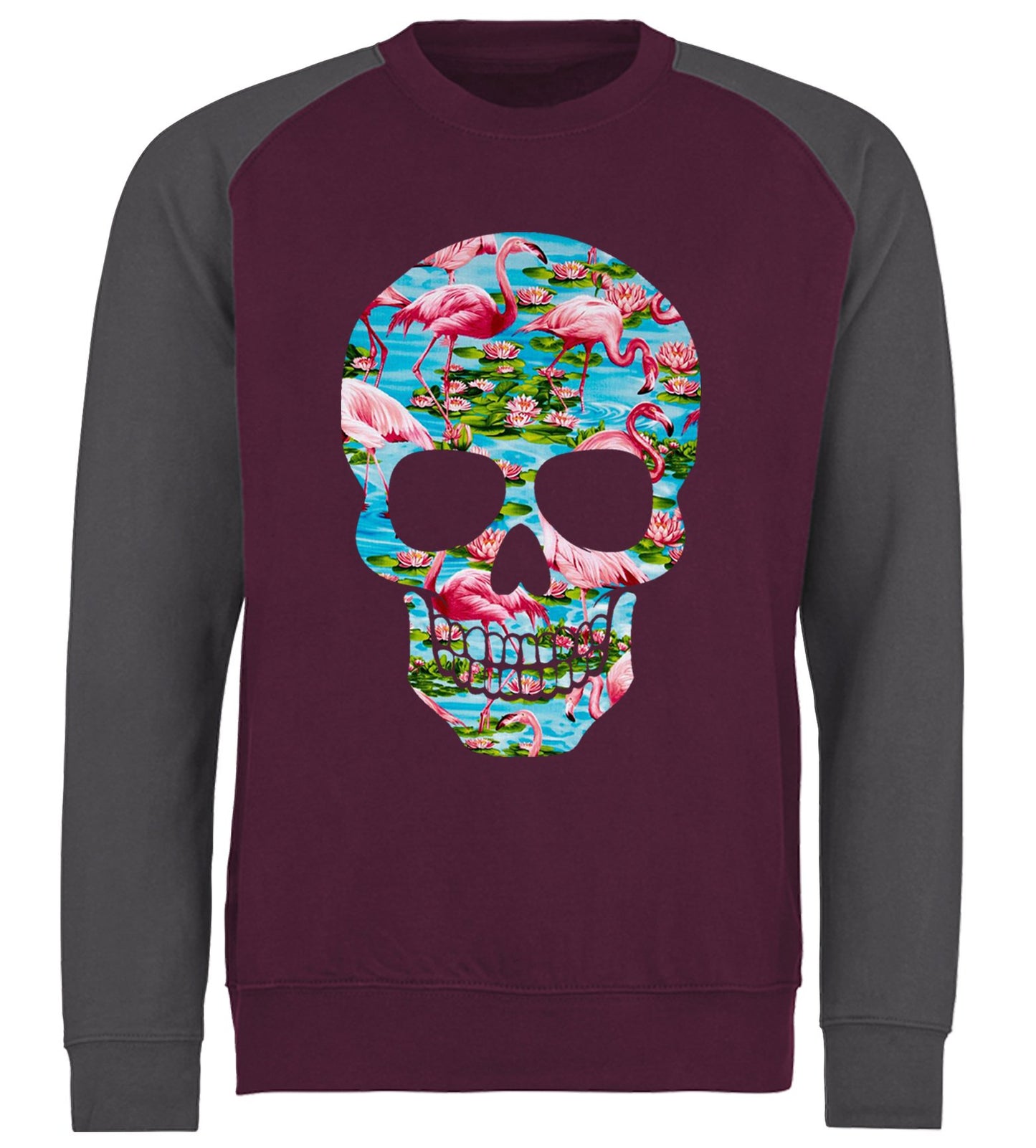 Flamingo Skull Baseball Sweatshirt