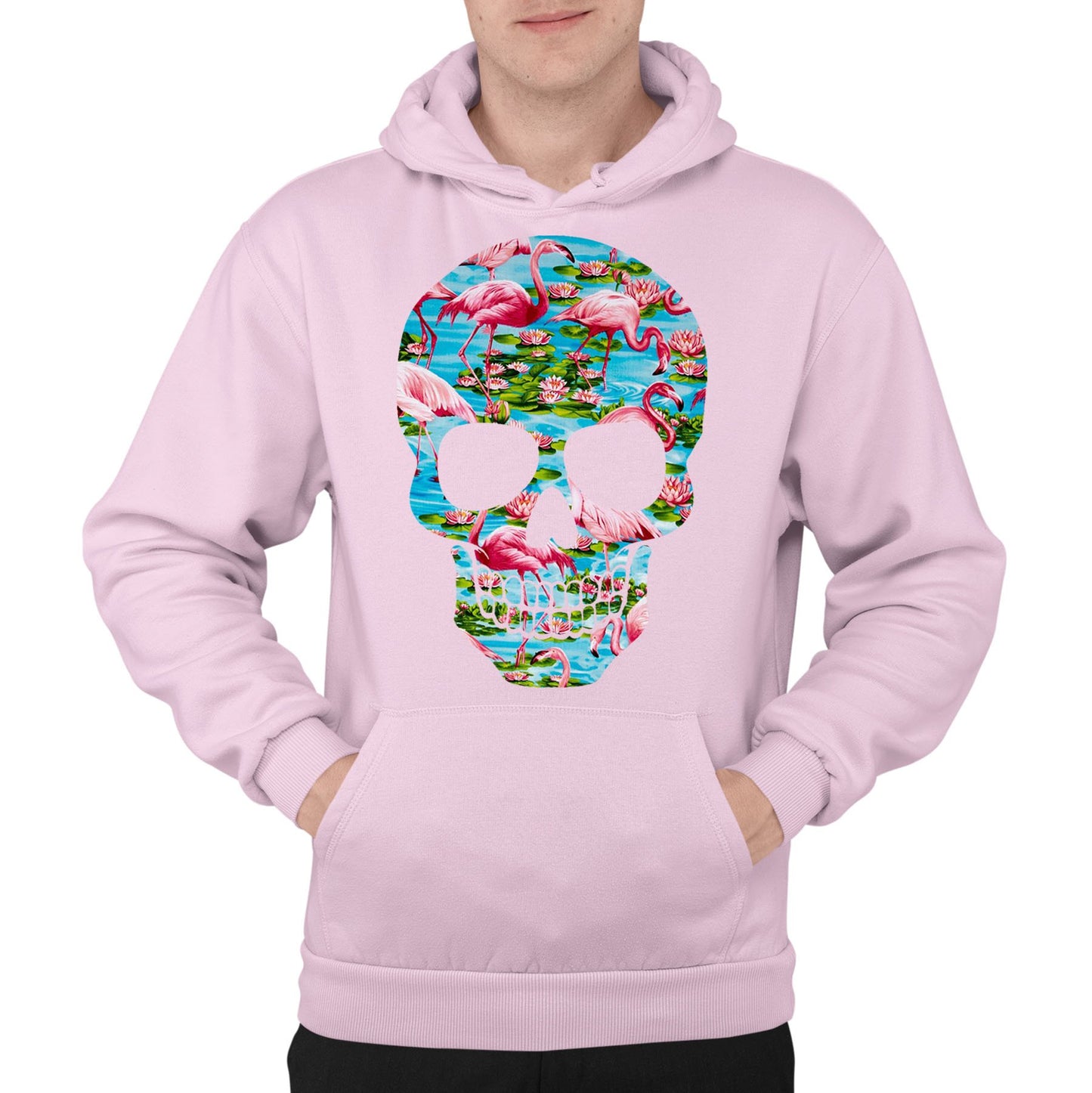 Flamingo Skull Mens Pullover Hoodie